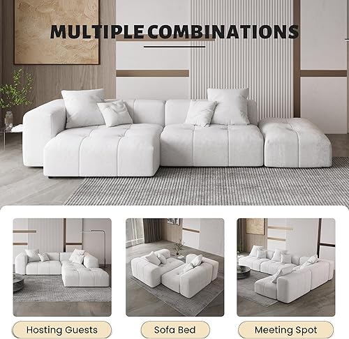 Miniatura 5 de WJShome Sofás seccionales de 144 pulgadas para sala de estar, sofá modular en forma de L, 3 plazas con otomana, asiento profundo de lino con sofás