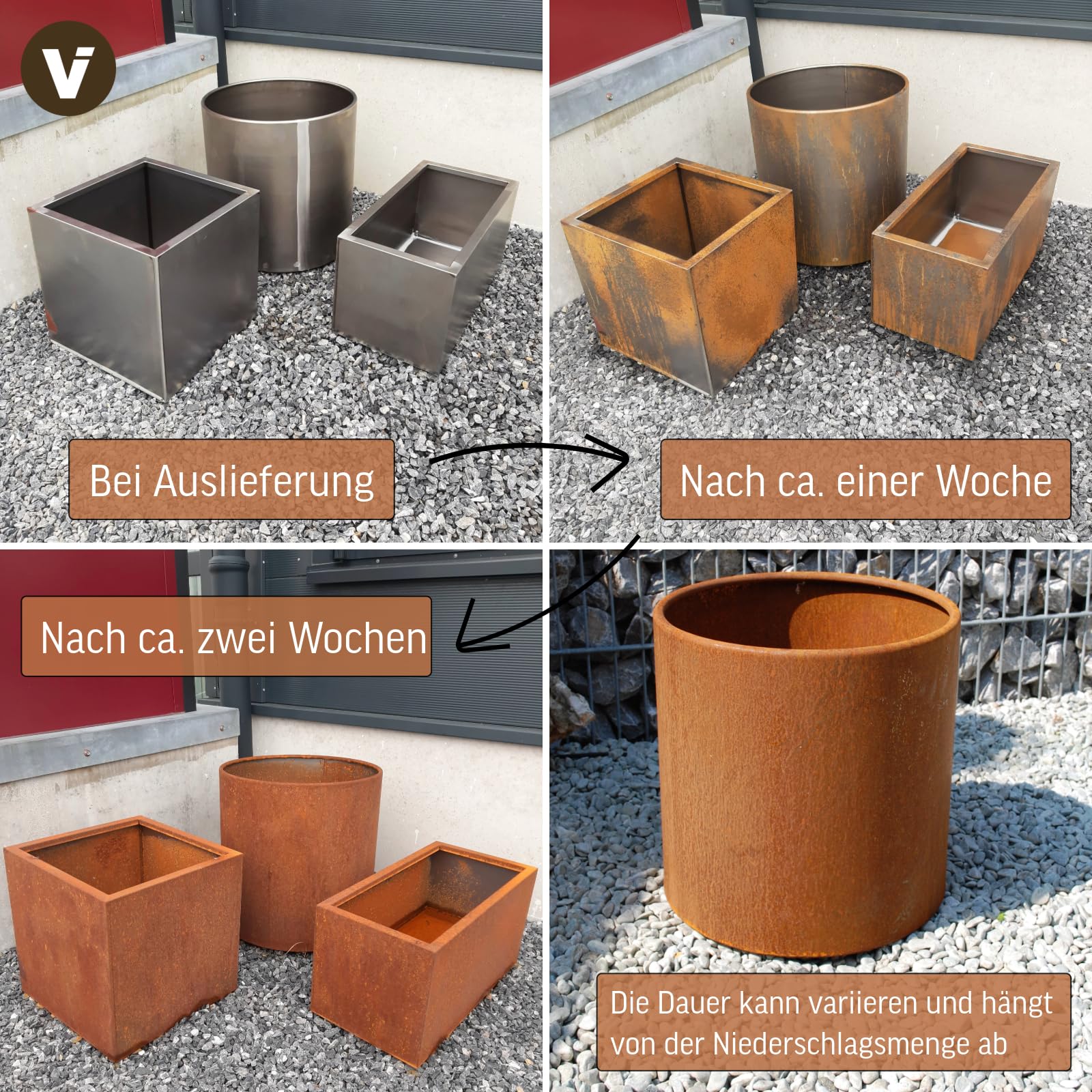 VIVANNO Pflanzkübel Cortenstahl Rostbraun Rund - Frostsicherer Blumenkübel | Mobiler Pflanzentopf mit Rollen für draußen, wetterfester Corten-Stahl Kübel, beweglich durch Räder, winterhart & outdoor