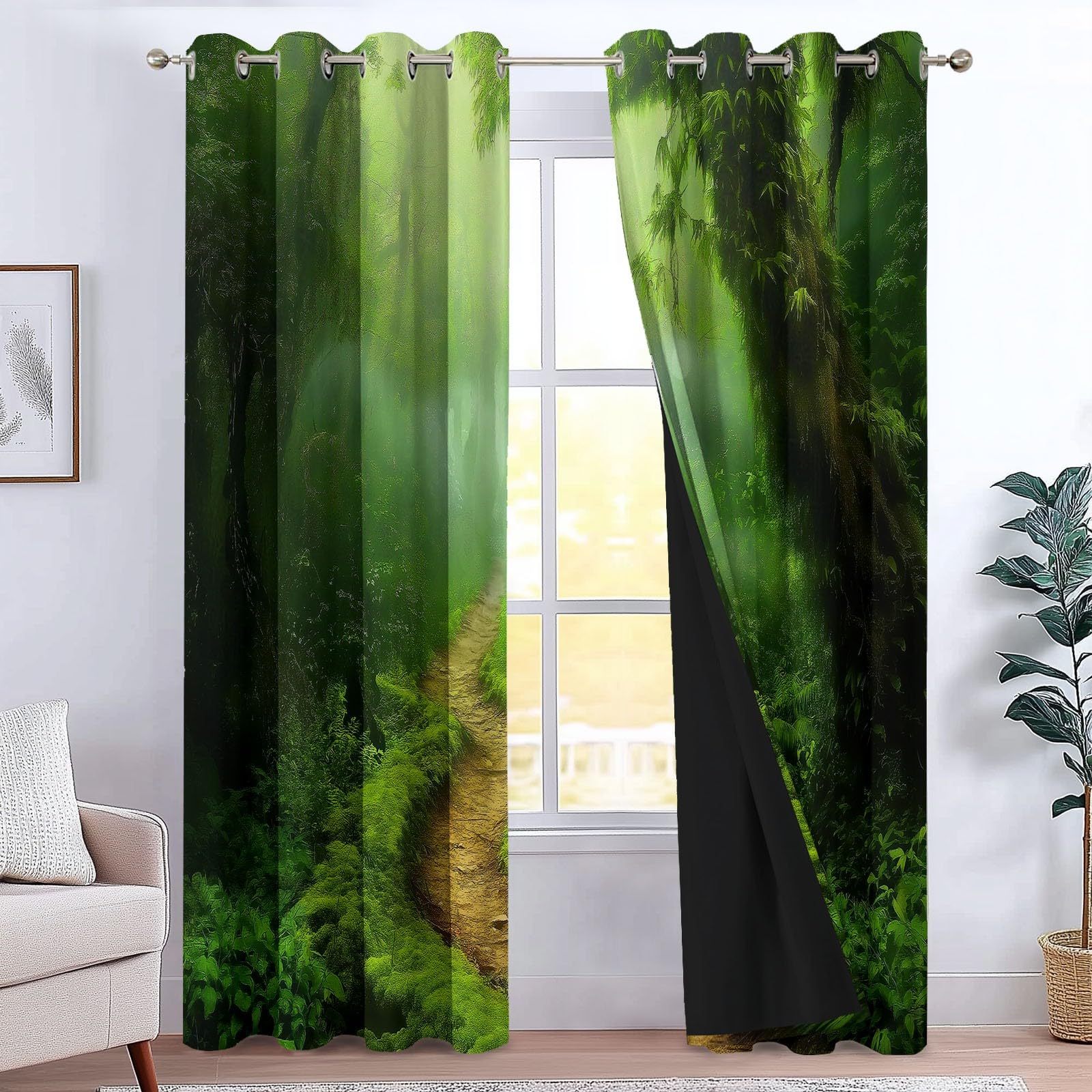 Rideaux opaques thermiques jungle vert L140xH160 isolation acoustique rideau