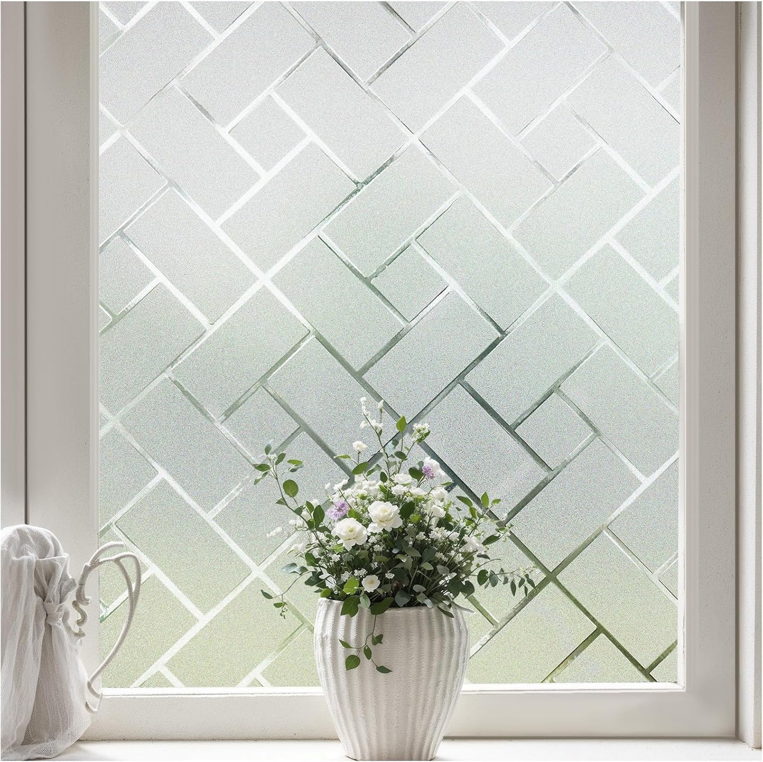 WISDOM Privacy Window Film Frosted Glass Film Glass Film No Glue Anti-UV Window Sticker Non Adhesive for Privacy Office Meeting Room Bathroom Living Room (Rectangle Frosted 12 x 120 inch)