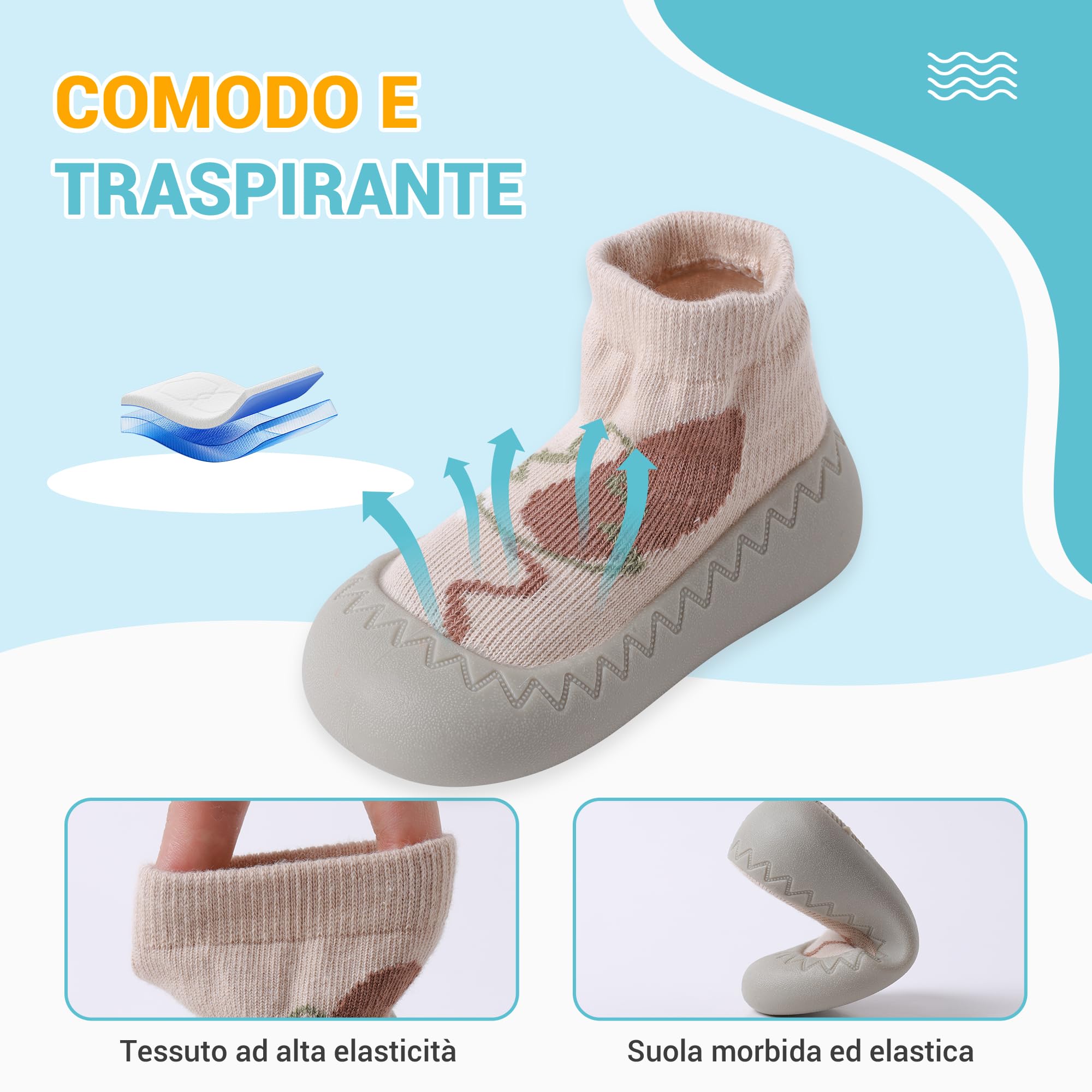 XQ&XG Calzini Scarpe Antiscivolo per Bambini, Scarpe Primi Passi Neonato, Suola Morbida Antiscivolo, Scarpe Traspiranti per Bambino Unisex Calzino Pantofole