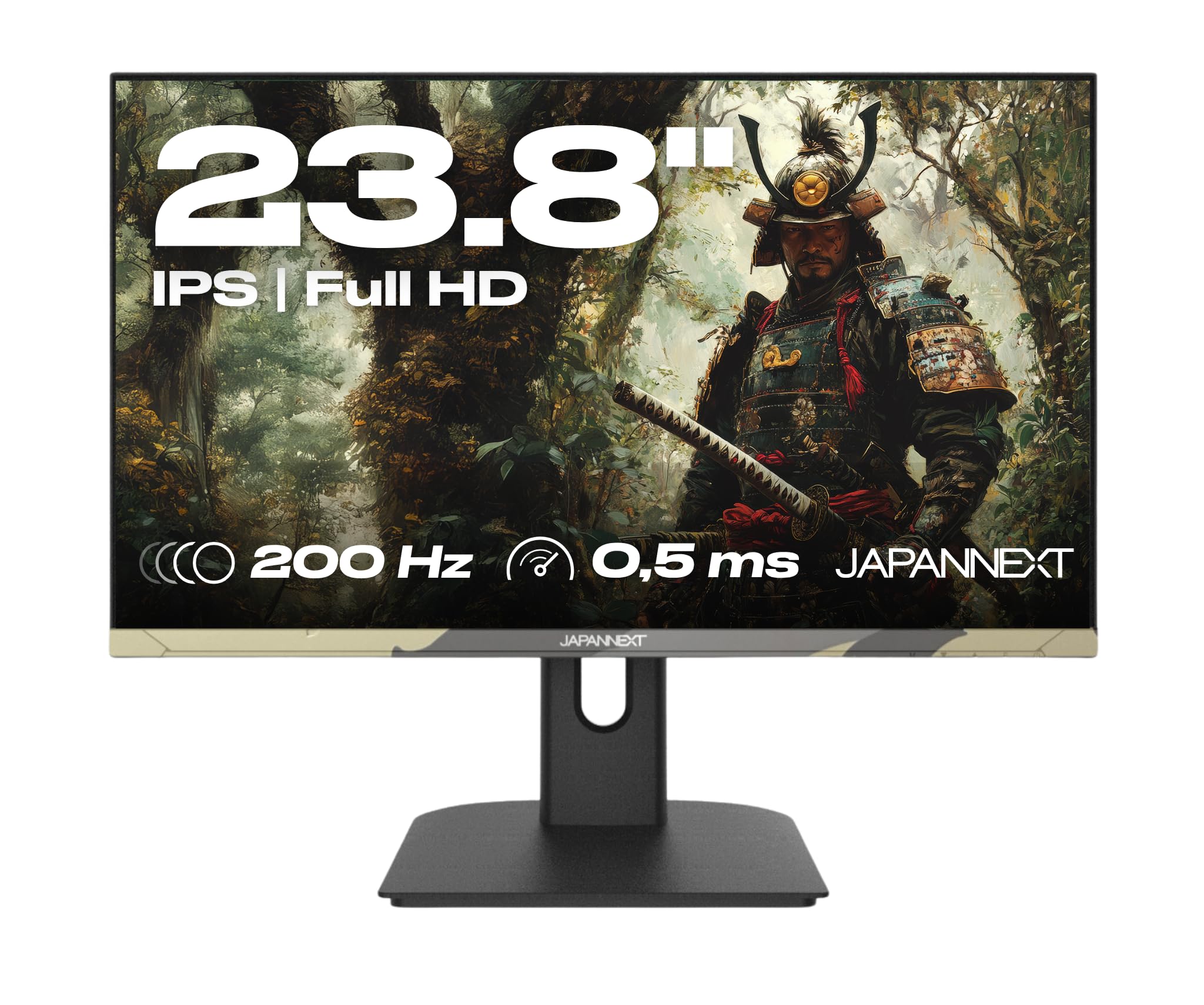 JapanNext Monitor Gaming 23.8" IPS Full HD (1920x1080) 200Hz 0.5ms Camo | Altura e inclinación Ajustables (HSP) Altavoces Integrados | 100% sRGB G-Sync/FreeSync | JN-IPS238FHD200F-HSP-Camo