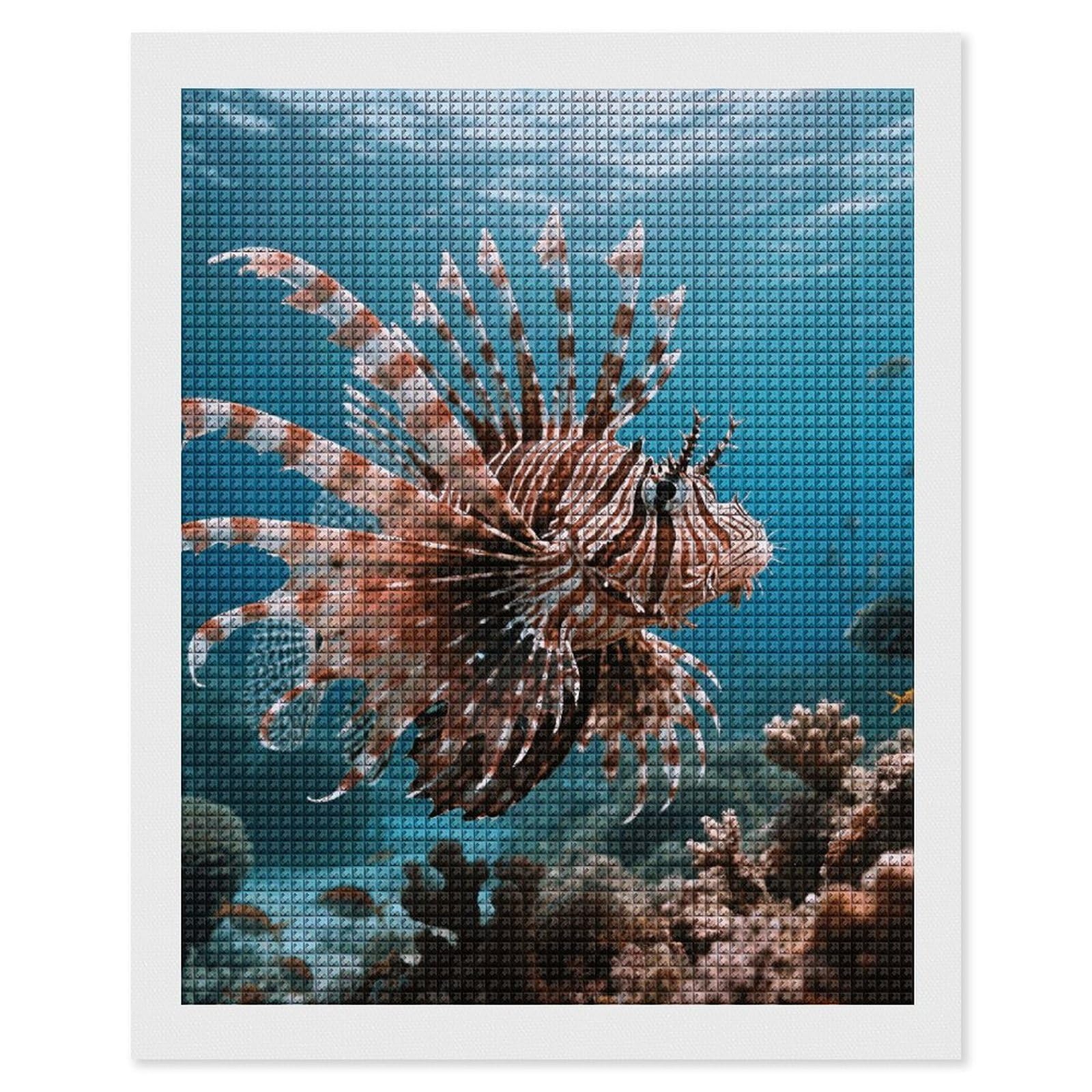 FodPand Lionfish 5D Diamond Painting Kits for Adults Beginners Full Drill Square Diamond Dots Pictures Gem Art Supplies for Home Wall Room Decoration DIY Craft Set Gift 16X20