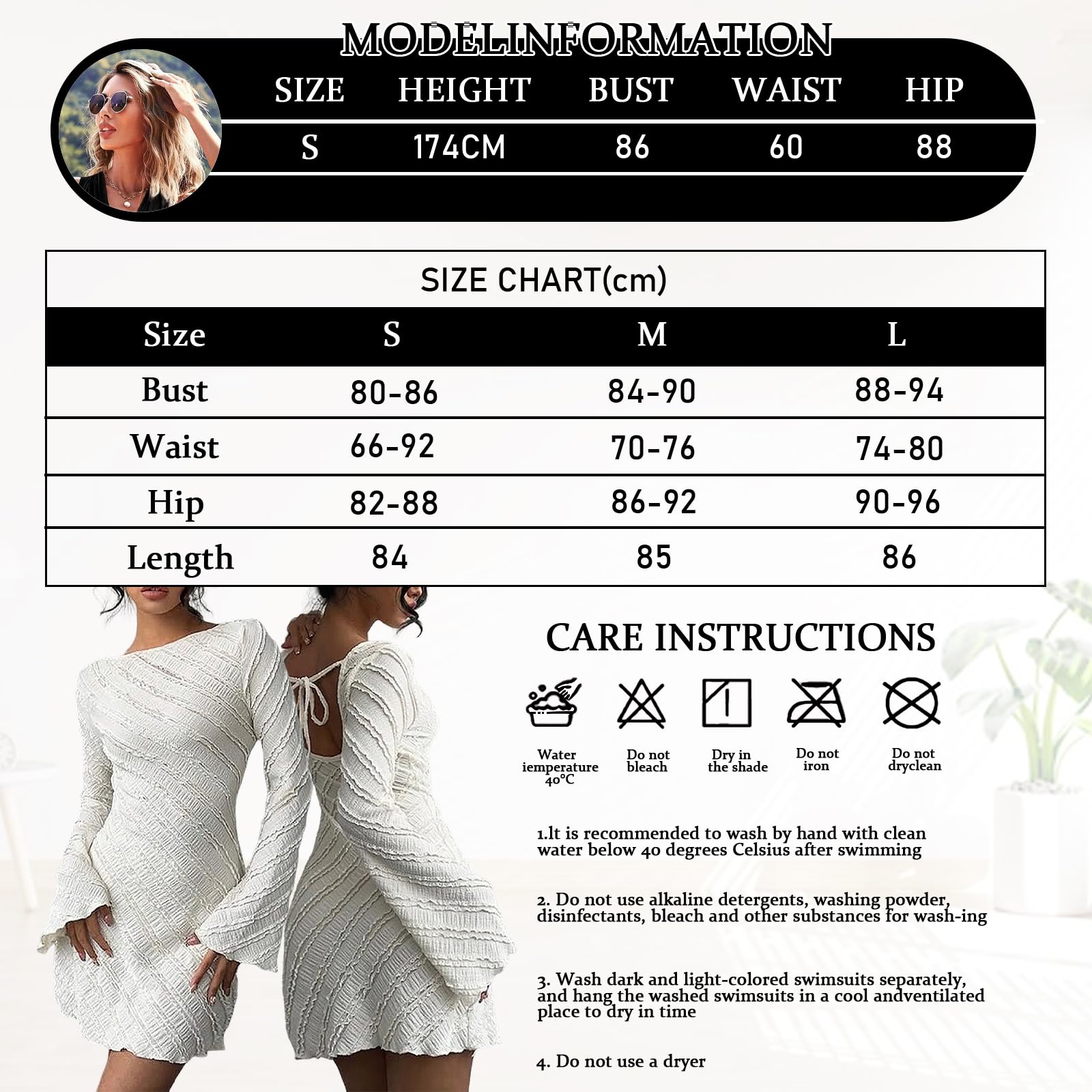 Hanaoops Vestito Donna Sexy a Maniche Lunghe Mini Abito a Maglia Elegante Corto Girocollo Senza Schienale A Linea Vestito Tinta Unita Casual Aderente Abito per Discoteca Cocktail Party Autunno Inverno