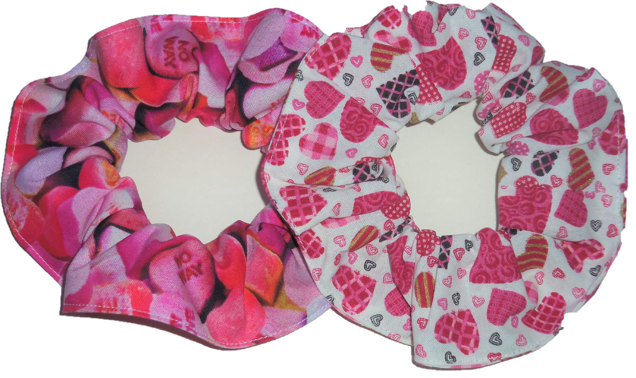 2 Valentines Day Hearts Hair Scrunchies Handmade by Scrunchies by Sherry