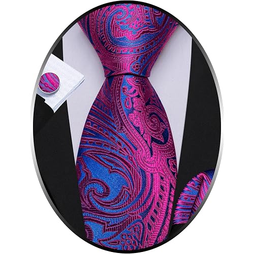 Barry.Wang Paisley Tie Fashion Set Hanky Cufflinks Neckties for Men Woven Silk