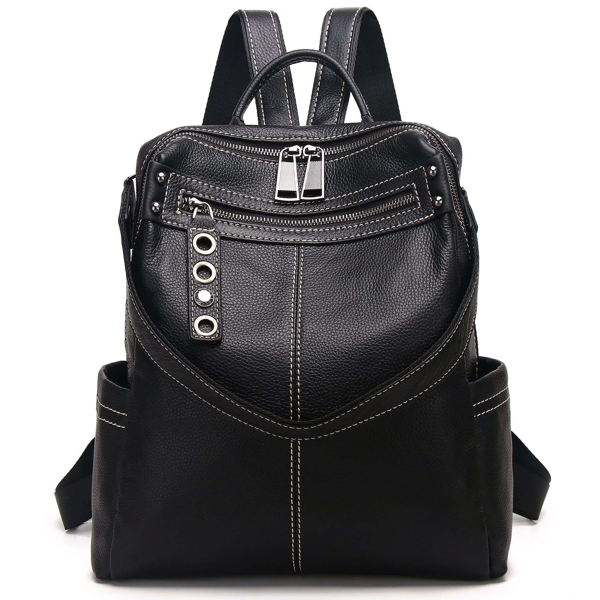 Wesccimo Genuine Leather Backpack Purse For Women Black Real Soft Leather Travel Fashion Designer Convertible Ladies Shoulder Bag