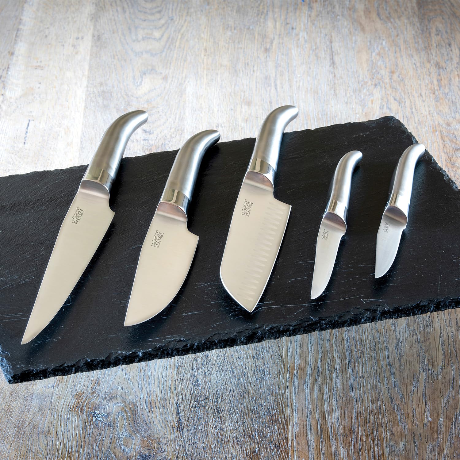 Set di coltelli Laguiole Heritage - Set di coltelli da cucina da 5 pezzi in acciaio inox con manico in legno - Coltelli da cucina di alta qualità dal design elegante - Qualità francese
