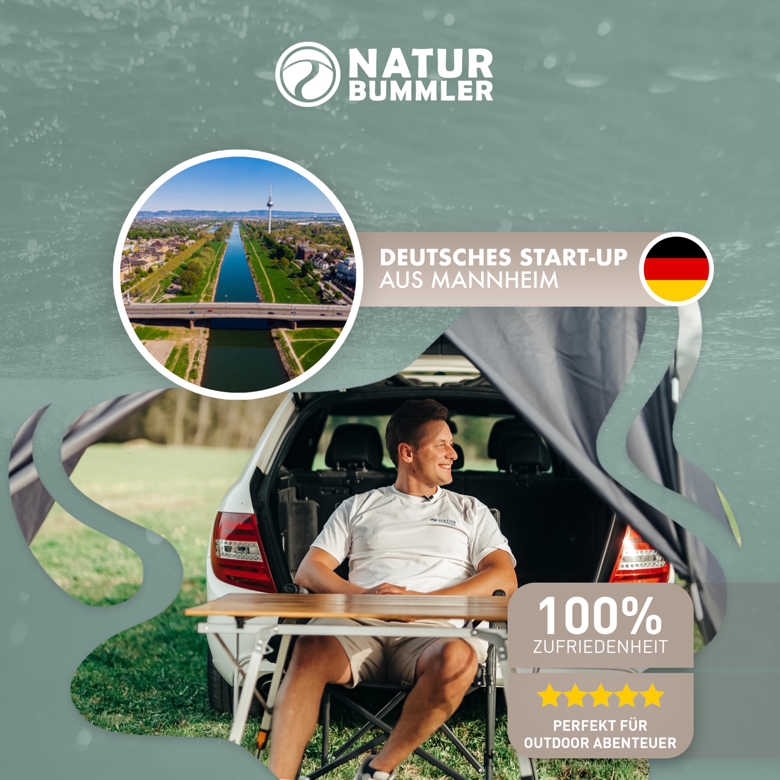 NATURBUMMLER Heckzelt Auto [UV50+ & wasserdicht] Heckklappenzelt für SUV, Van & Kombi – Autozelt mit Saugnäpfen & Reißverschlusstür (2m Stehhöhe) – ideal für Camping & Reisen (Grün)