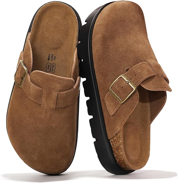 Project Cloud Genuine Leather Platform Clogs for Women Footwear - Memory Foam Arch Support Cork Footbed Casual Shoes & Mules for Women 2025 (Benton Chunky)