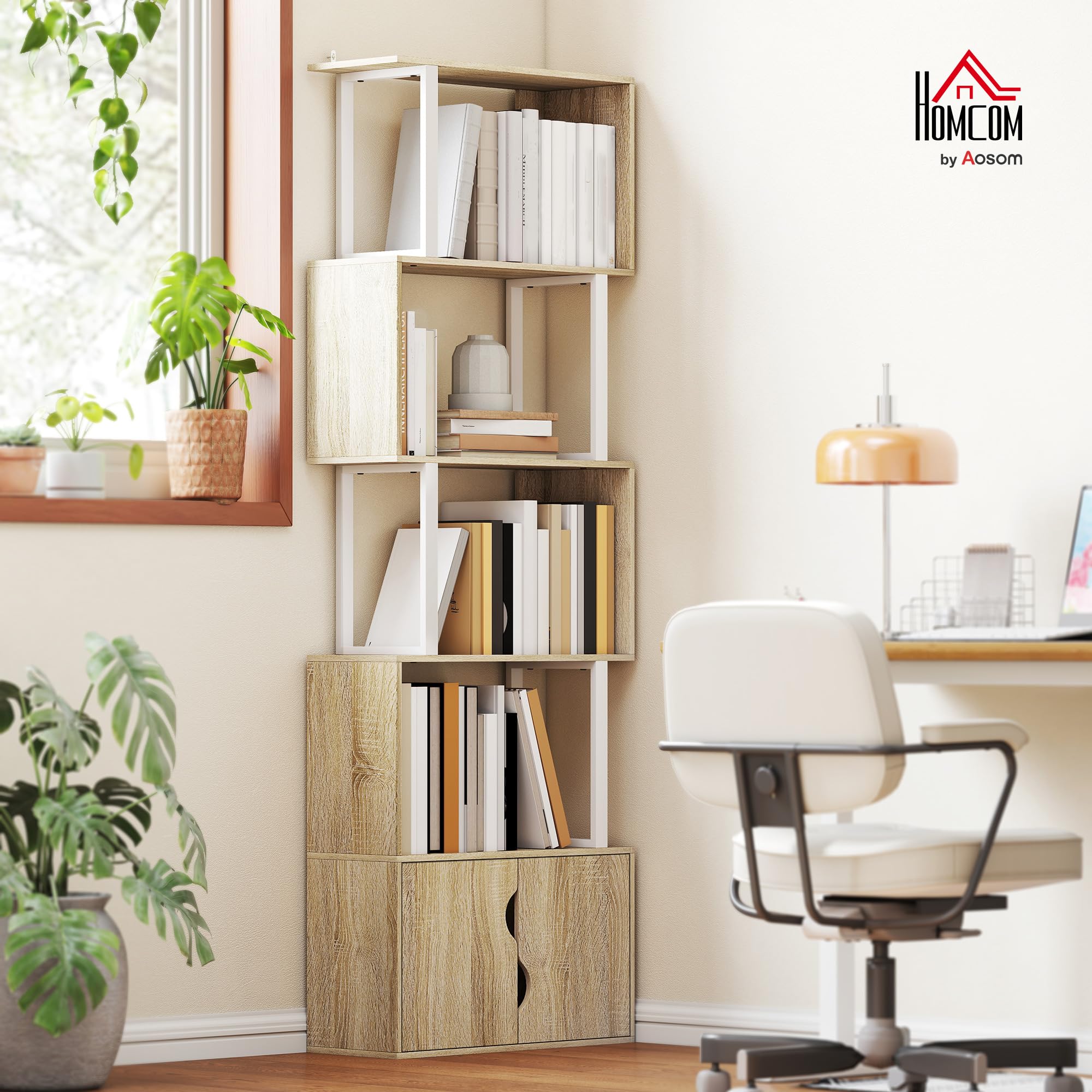 HOMCOM Bibliothèque à 5 Niveaux en Forme de S 60 x 23,8 x 179,2 cm Naturel