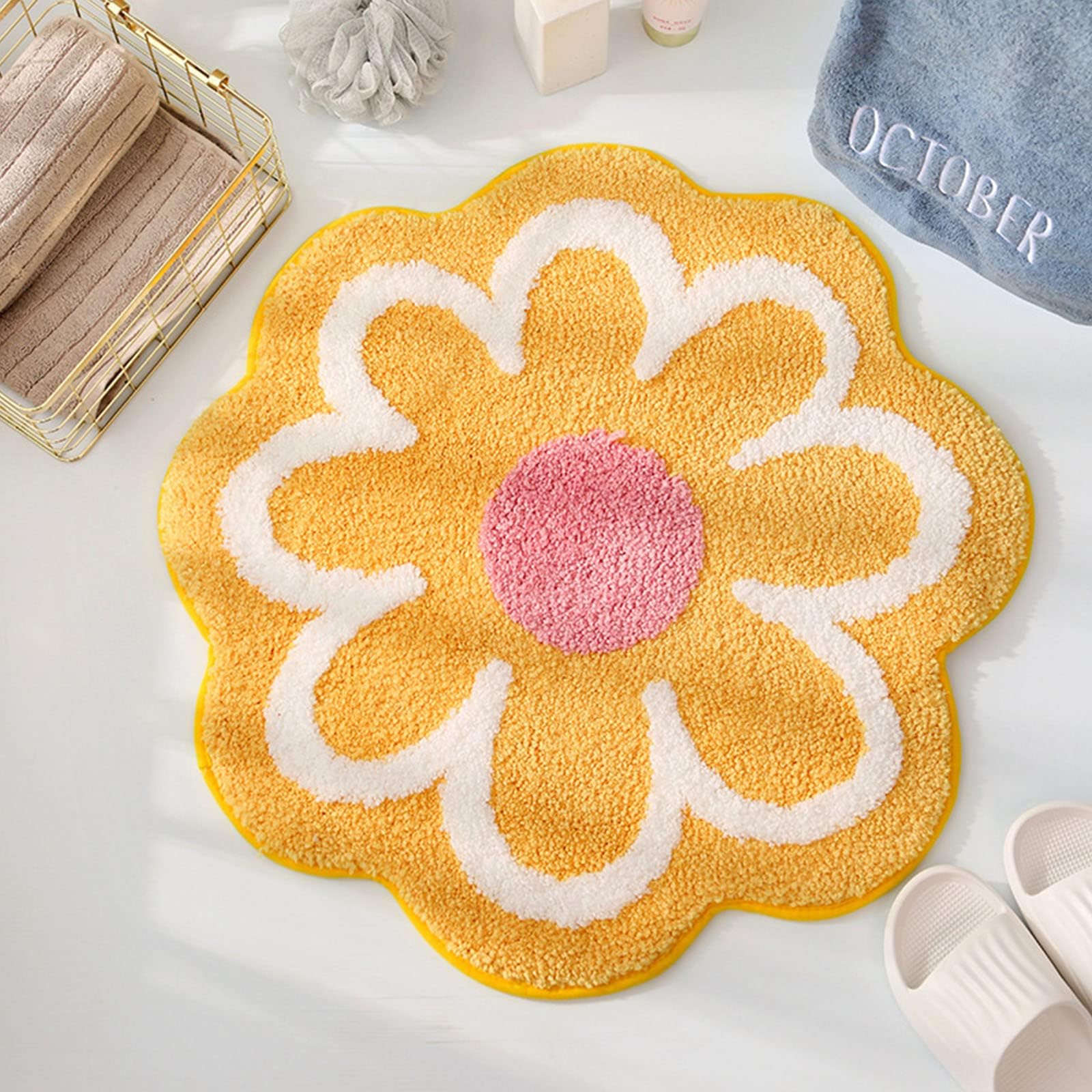 Tapis 3D à Fleurs De Rose - Antidérapant, Lavable, Pour Salon Ou Chambre (Forme Ronde)
