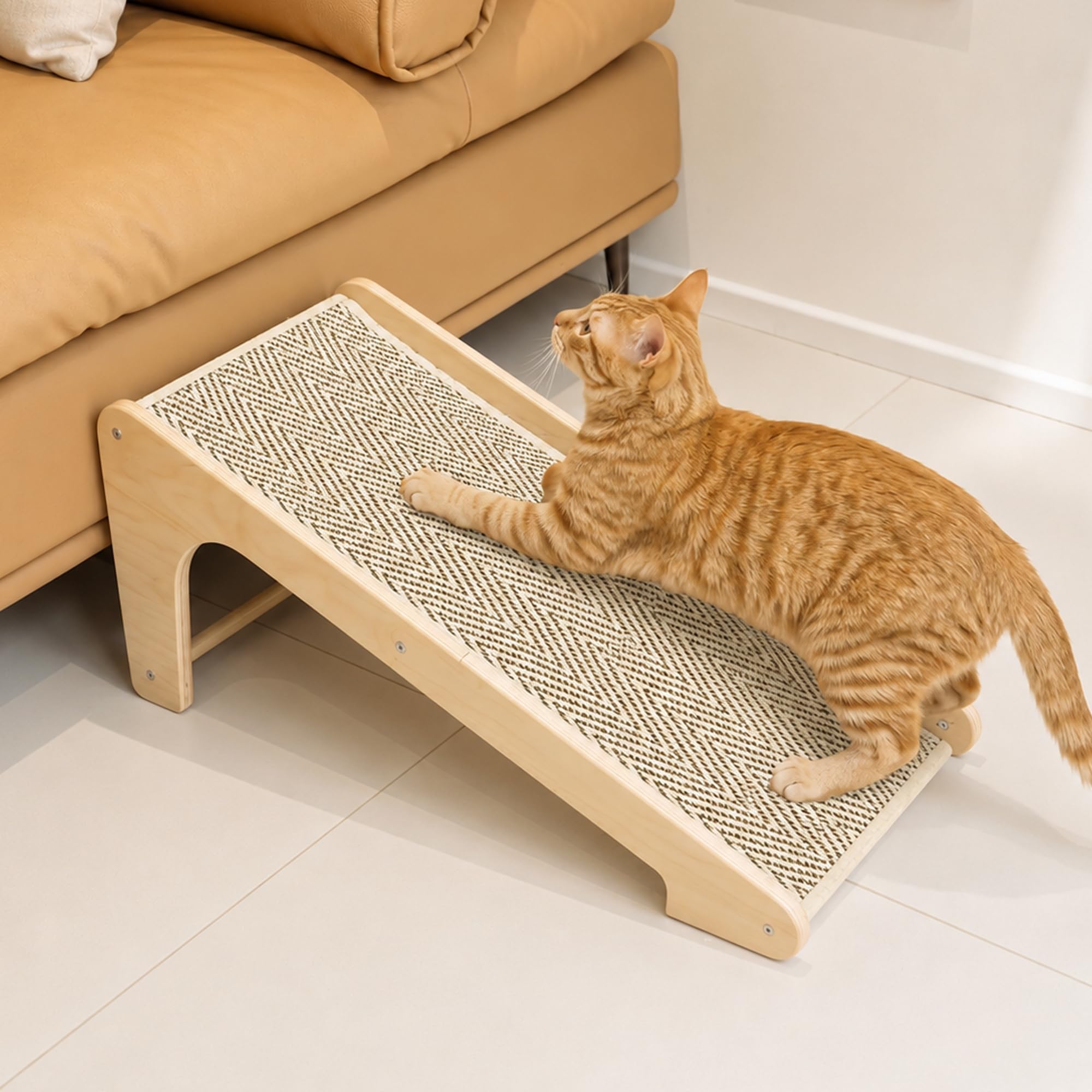 PETKARAY Sisal Cat Scratcher Ramp, L Shaped Scratching Post and Scratch Pad for Indoor Cats, Couch Furniture Protector, Chevron
