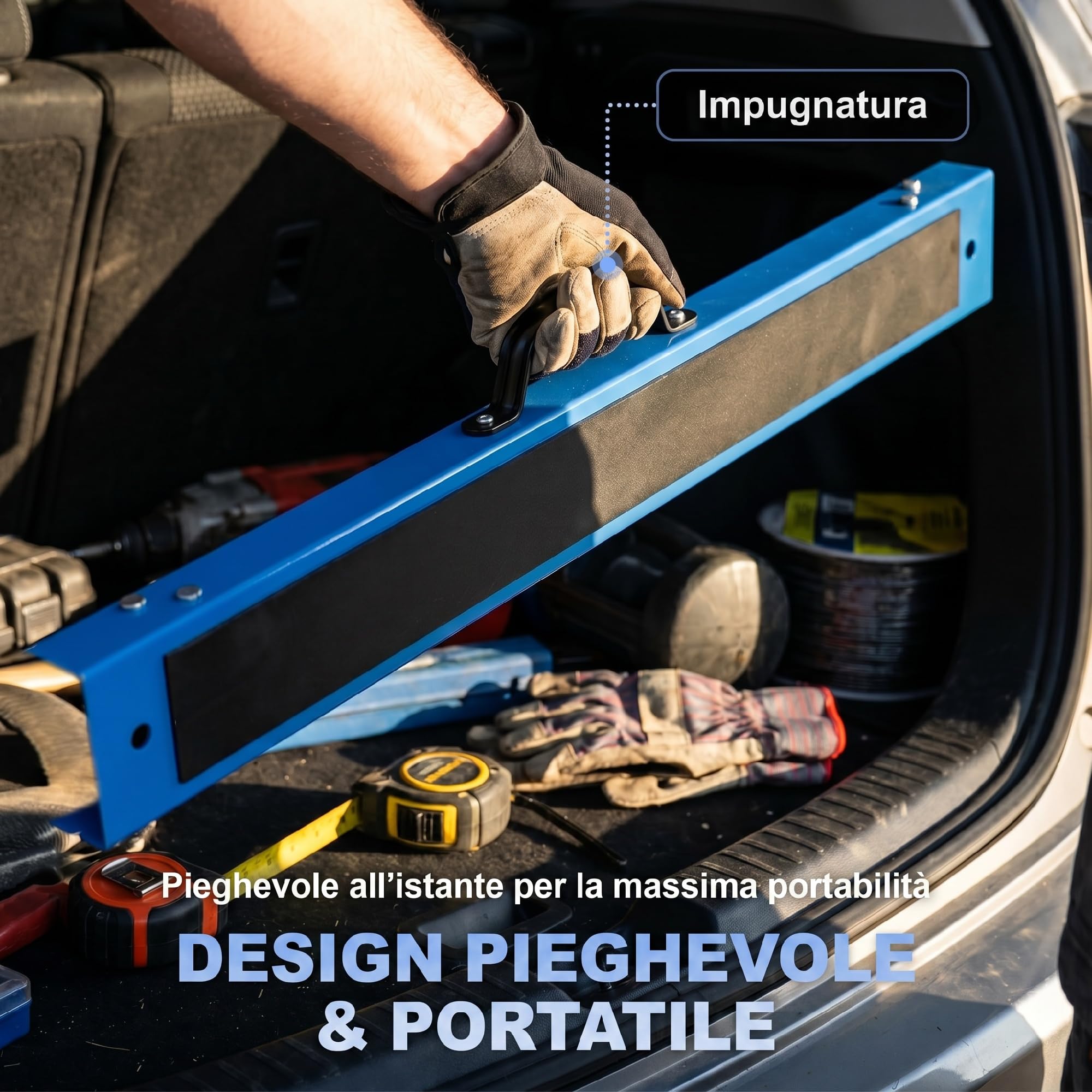 HOMCOM Set di 2 Cavalletti da Lavoro Pieghevoli in Metallo con Superficie Antiscivolo in EVA, Maniglia, per Lavori di Segatura, Cavalletto Salvaspazio per Legna, Carico Massimo 350 kg, Blu e Nero