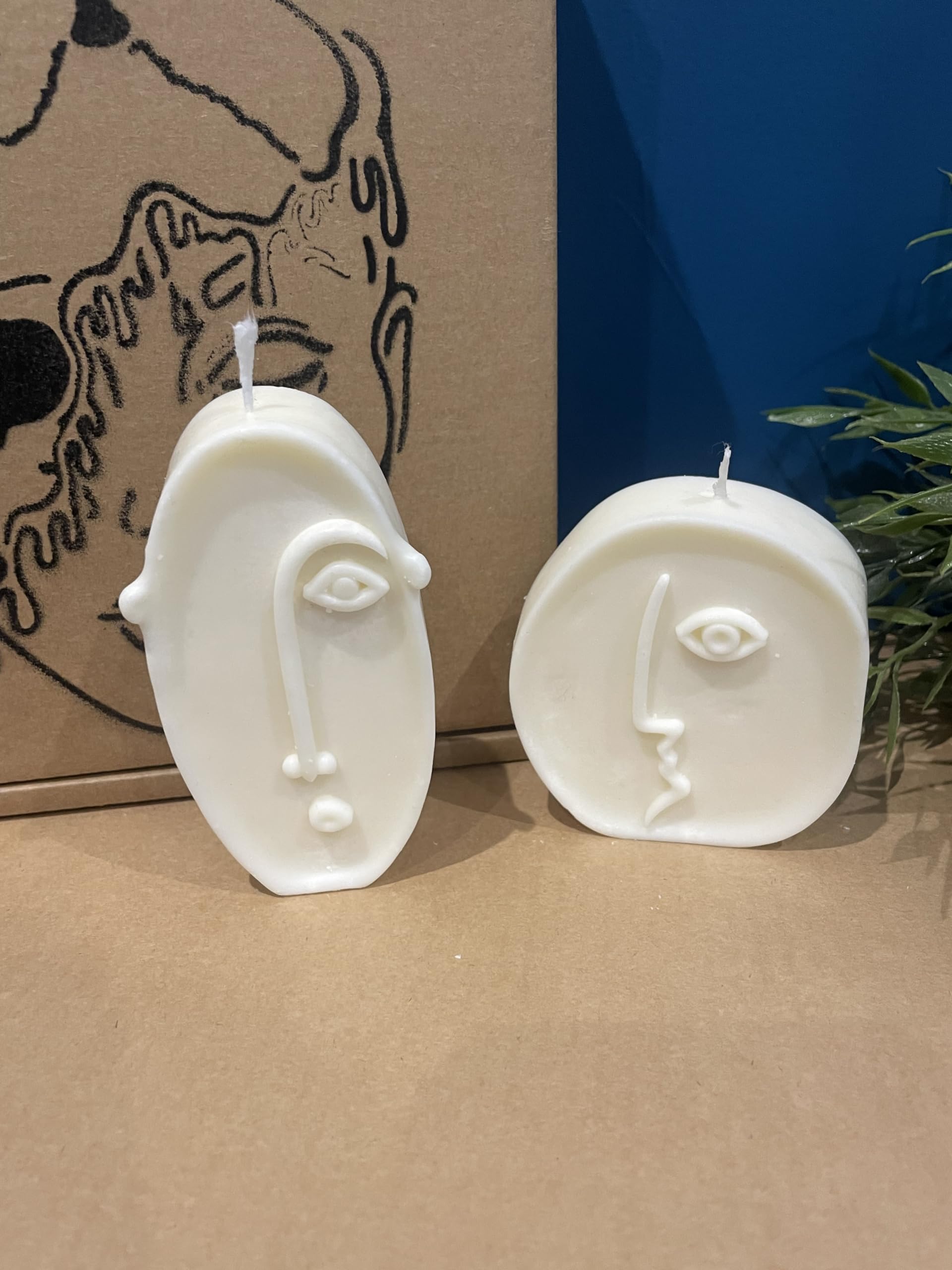 Abstract Faces Picasso Style Soy Wax Candles Set of 2 fragranced (Lime Basil Mandarin)
