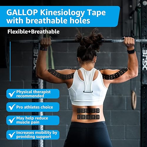 Miniatura 2 de GALLOP Cinta de kinesiología (2 rollos) de 4 pulgadas extra ancha, 16.4 pies cada uno, cinta elástica de soporte muscular prémium (beige (2 rollos +