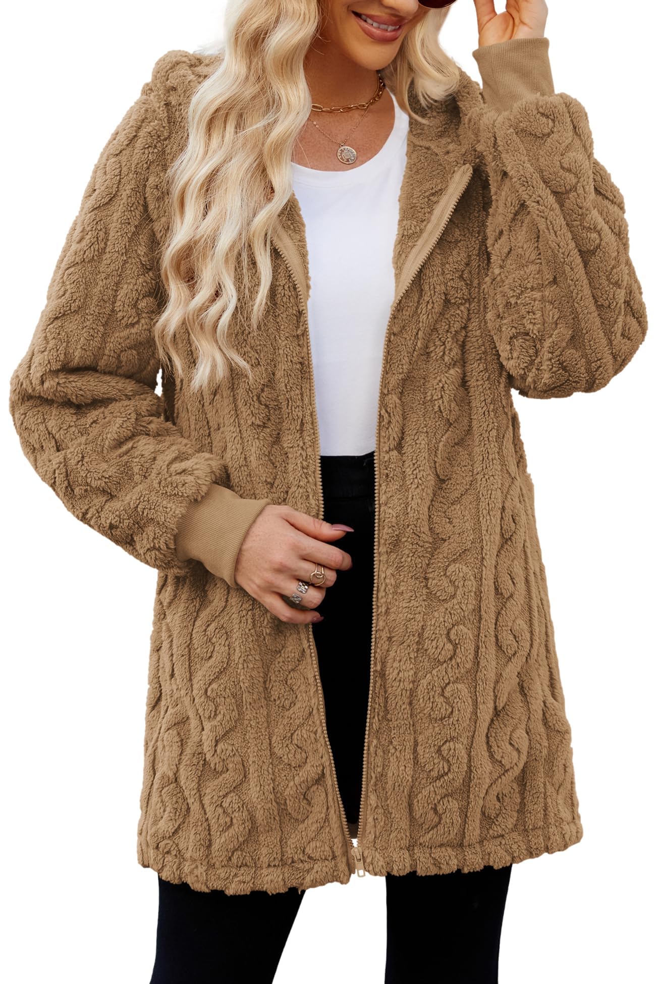 ReachMe Women's Oversized Sherpa Jacket Zip Up Fleece Hoodie