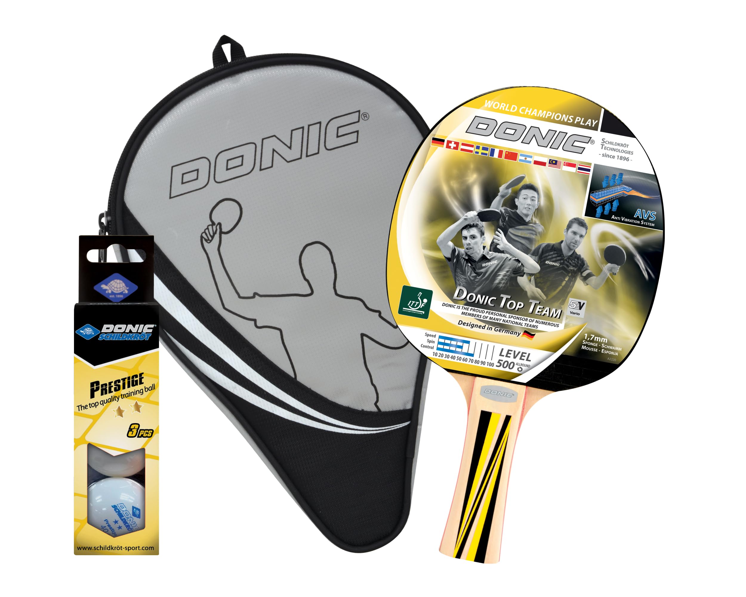 DONIC Top Team 500 Player Set All-Rounder Table Tennis Racket/Bat, Colour - Yellow/Black, Weight - 87 grams 1