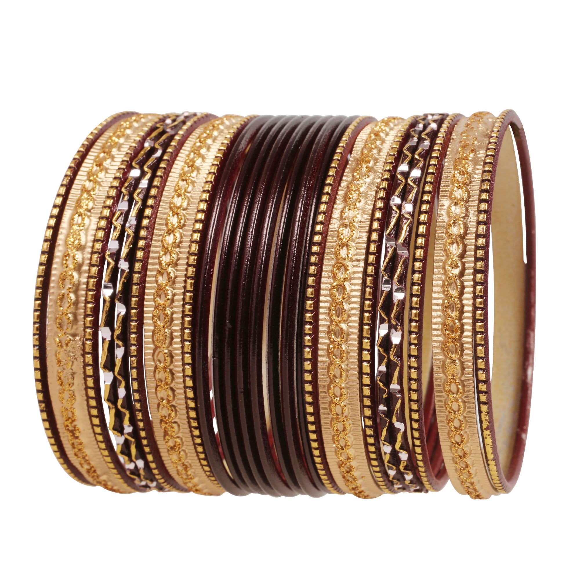 TouchstoneIndian Metal Bangles for Women Gold Alloy Bracelets desi 2 Dozen Bangle Collection Bollywood Women's Jewelry Set Multi Stacking Wide Chunky Textured Golden Set of 24 in Gold or White Tone
