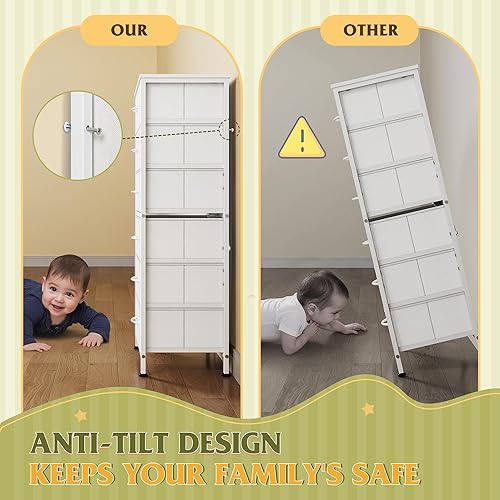 Miniatura 9 de WLIVE White Tall Dresser for Bedroom, 6 Drawer Dressers & Chests of Drawers, Fabric Dresser for Closet, Living Room, Night Stand with Metal Frame,