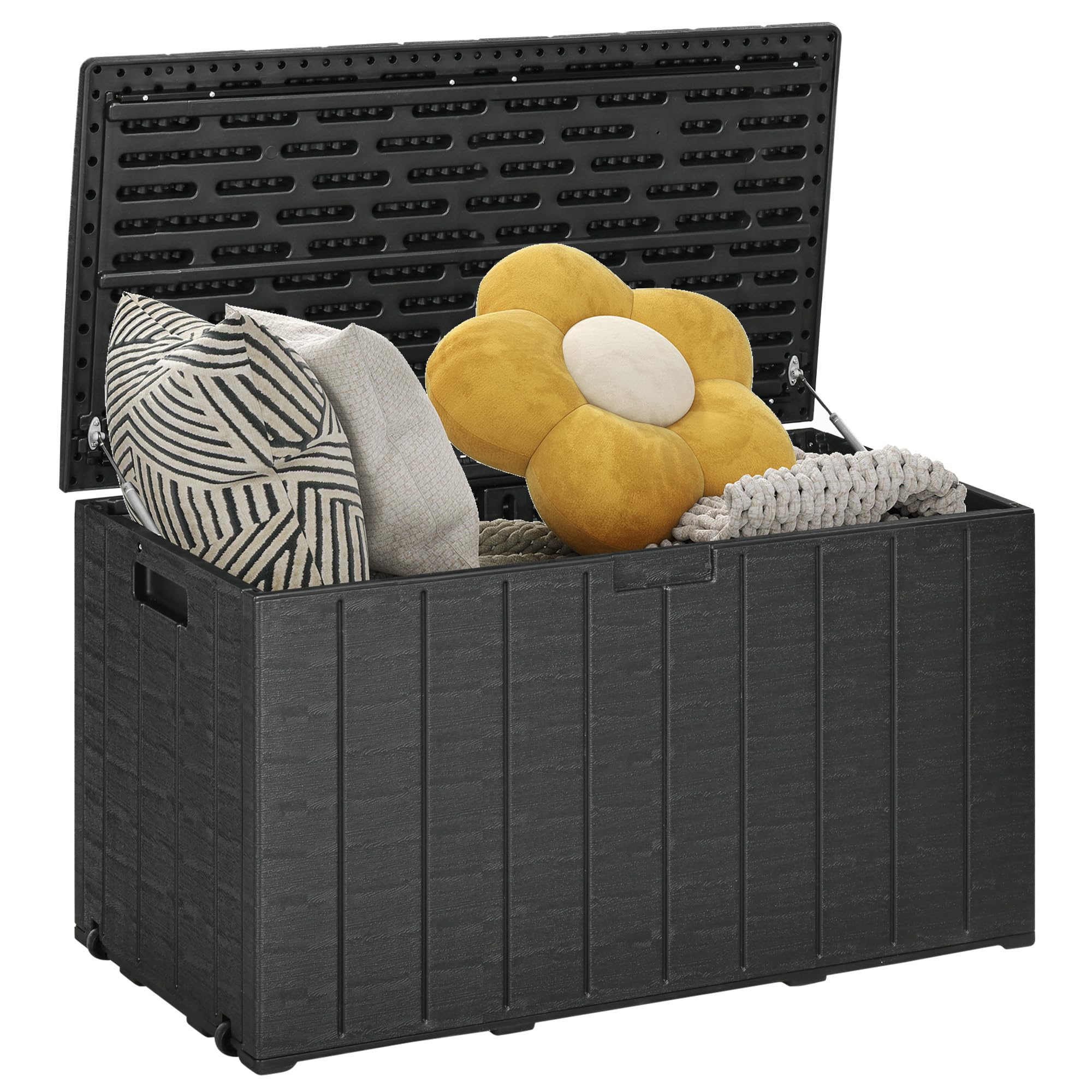 Outsunny 336 Litre Garden Storage Box, Water-resistant Heavy Duty Double Wall Plastic Container, Extra Large Outdoor Garden Furniture Organizer, Deck Cushion Chest with Wheels and Handles, Black