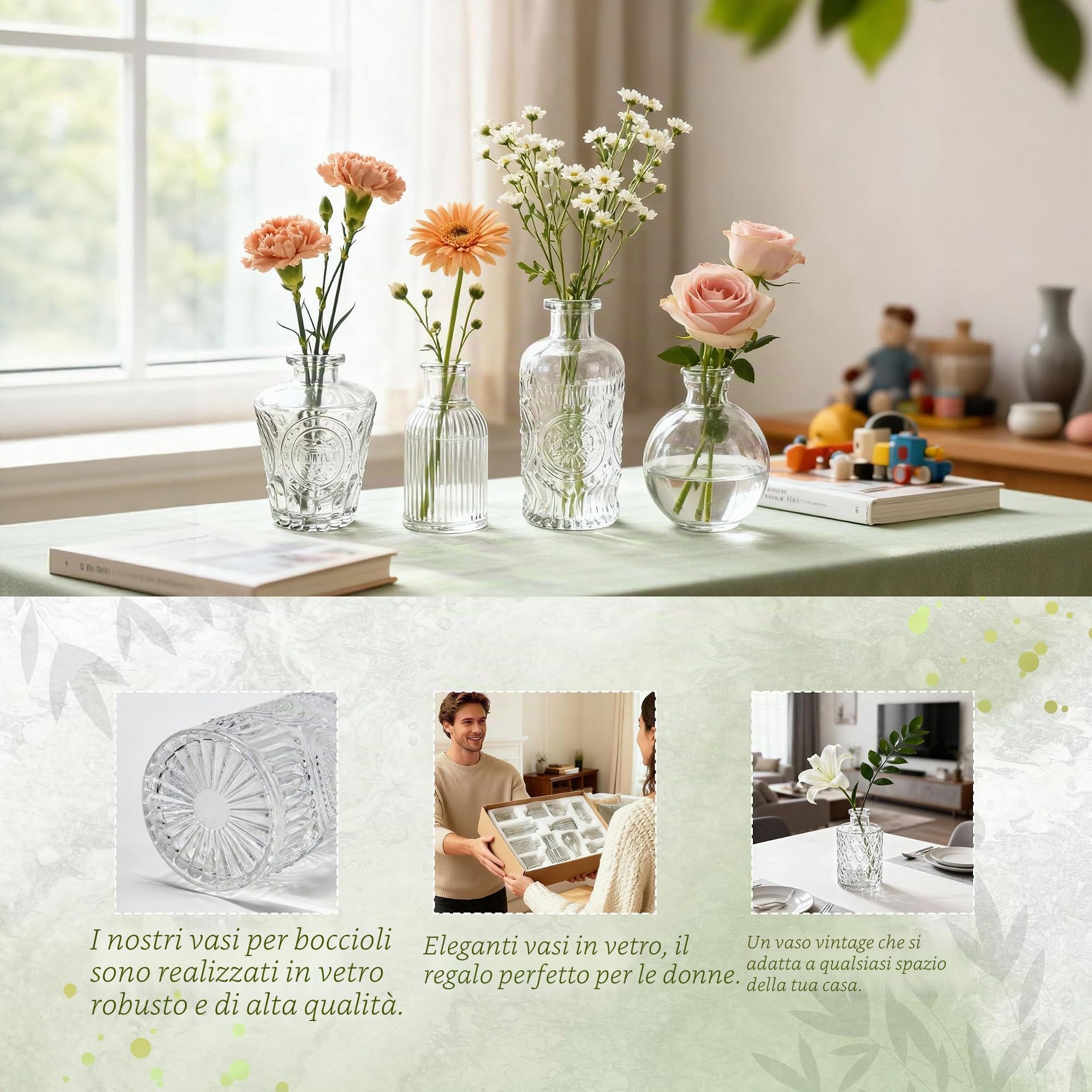 Der Rose Set di 20 vasi in vetro trasparente per boccioli di fiori, in vaso di vetro sfuso, per centrotavola, decorazioni rustiche per matrimoni, composizioni floreali, decorazioni per la casa e la