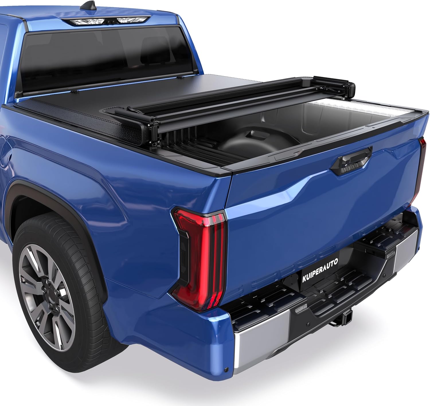 KUIPERAUTO Soft Quad Tonneau Cover Truck Bed Compatible for 2014-2025 Toyota Tundra 5.5ft Bed (incl Utility Track System w/LED Light Strip