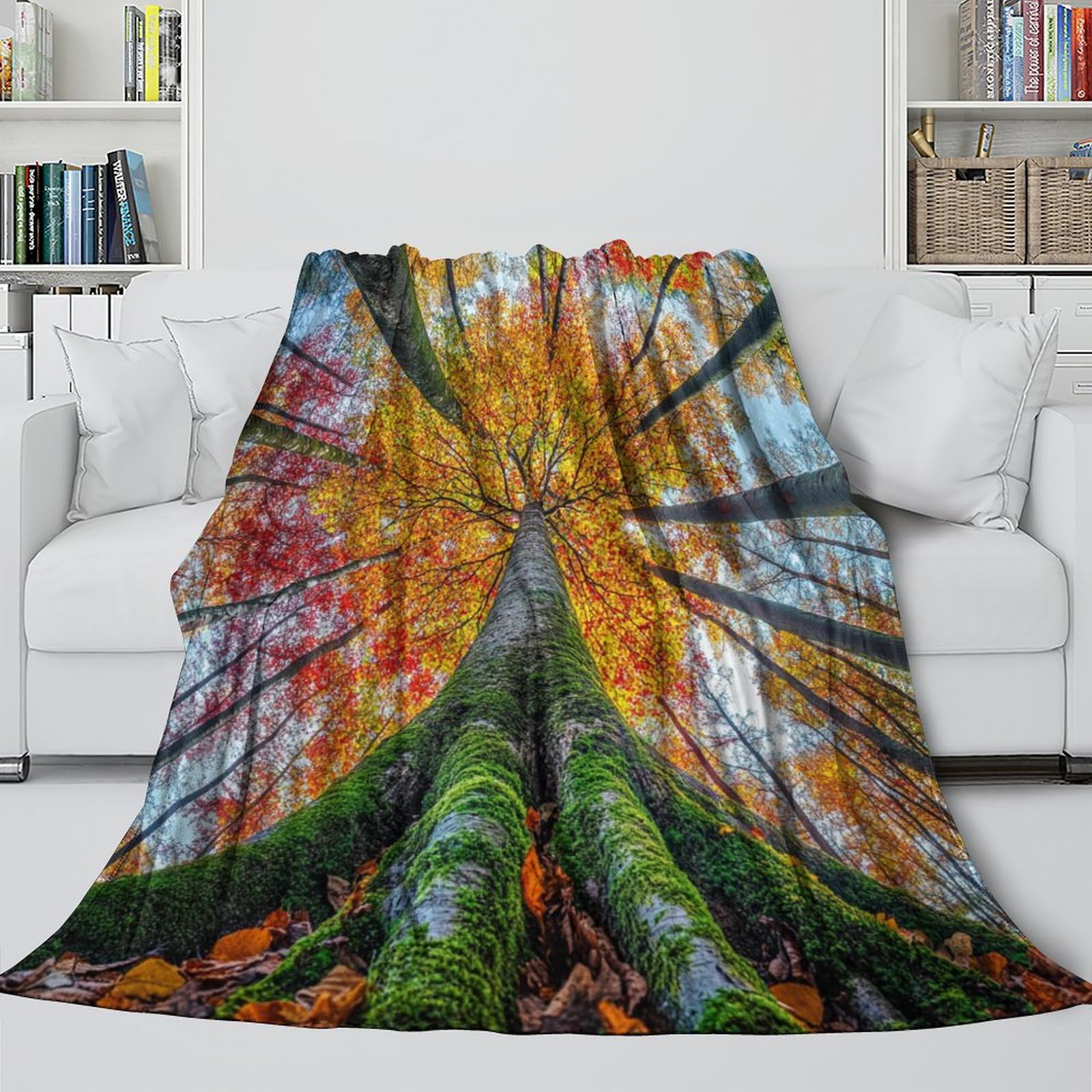 Foresta autunnale Manta Estampada 3D Alberi alti Colcha De Diseño Ropa De Cama De Microfibra Suave Y Cálida Sofá Ropa De Cama 80x90inch(200x230cm)