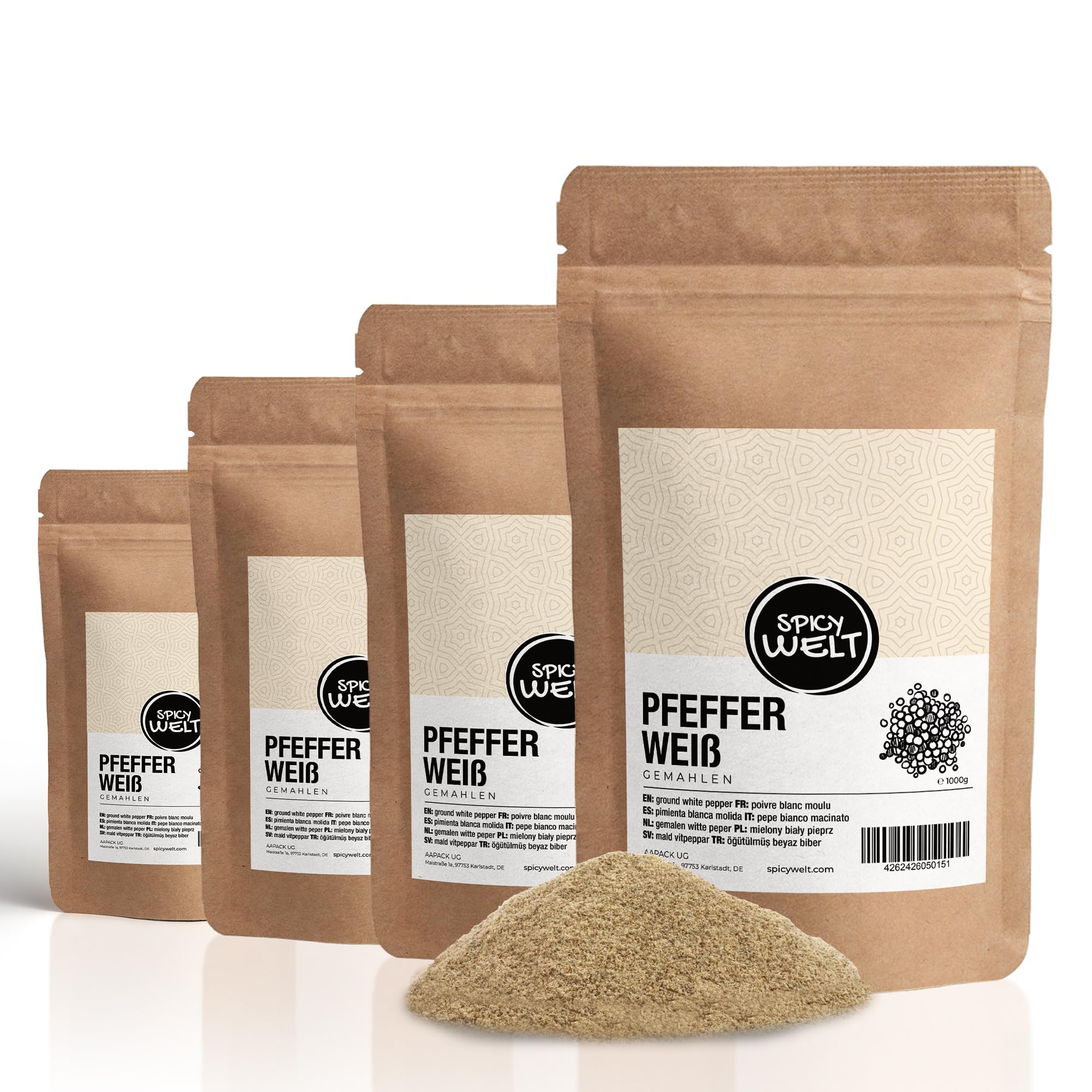 Spicy Welt Poivre Blanc Moulu (1kg) – Poivre Blanc en Poudre Fine | Idéal Béchamel, Poisson, Purée & Sauce Crème | Saveur Subtile & Piquant Discret | 100% Naturel, Sans Additifs