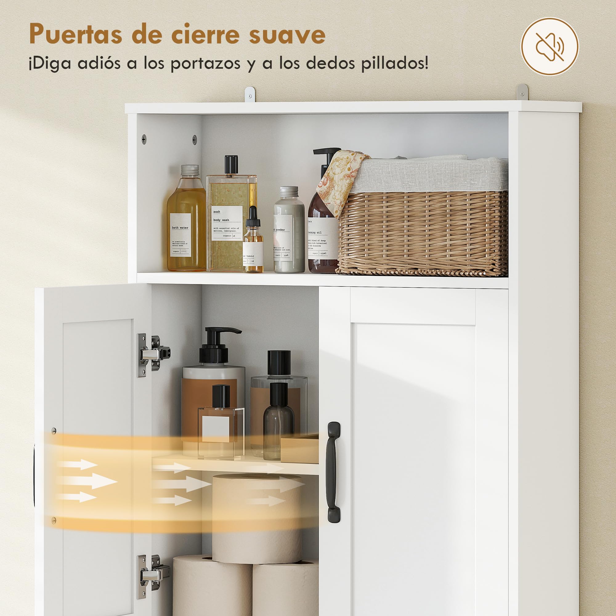HOMCOM Mueble sobre Inodoro, Armario sobre Inodoro, Mueble de Baño con 2 Puertas de Cierre Silencioso, Estante Abierto para Lavanderías, Espacios Pequeños, 64x21x173,5 cm, Blanco