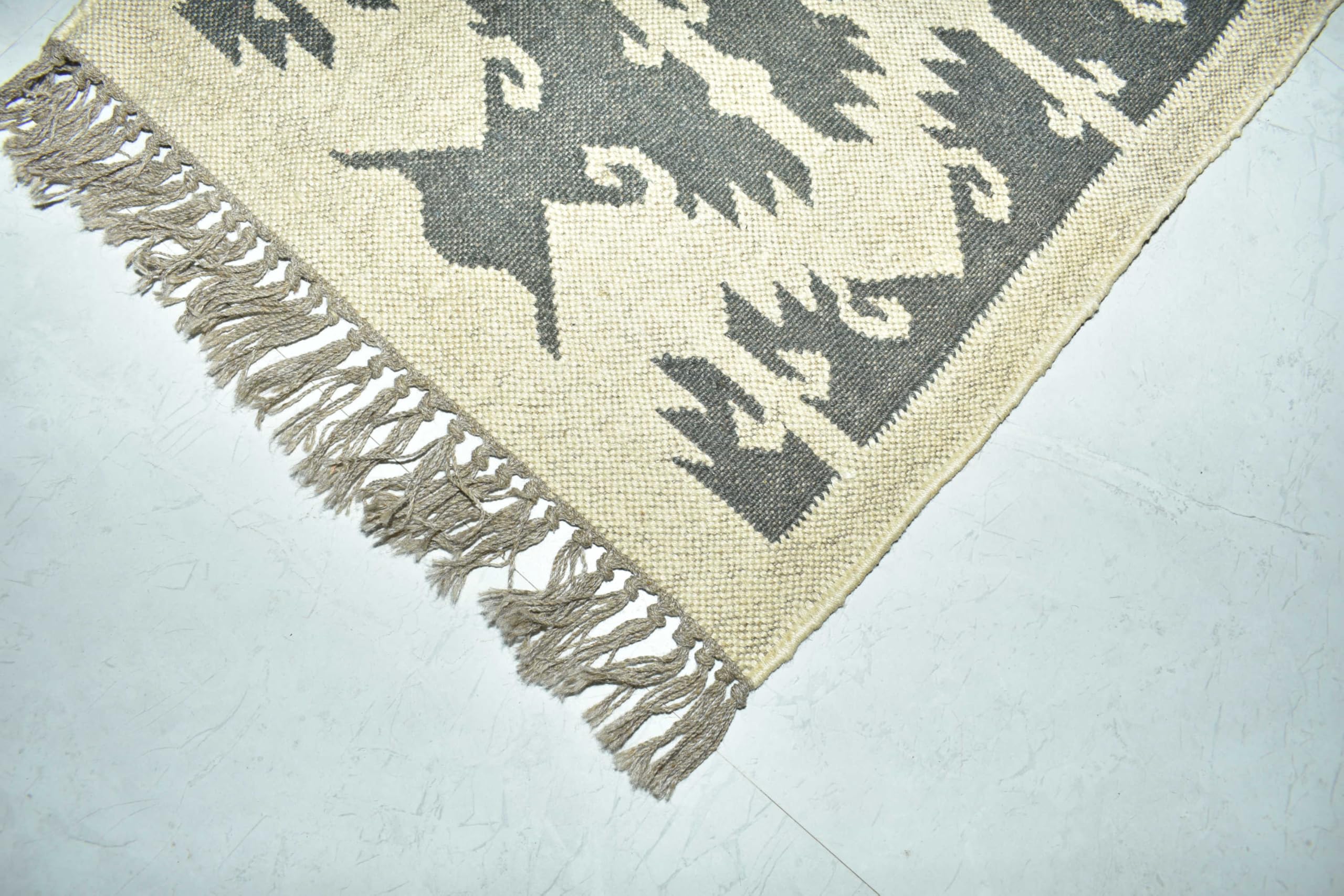 Tappeto in lana e iuta Kilim dall'aspetto rustico, reversibile, per soggiorno, camera da letto, sala da pranzo, tessuto a mano (60 x 240 cm)