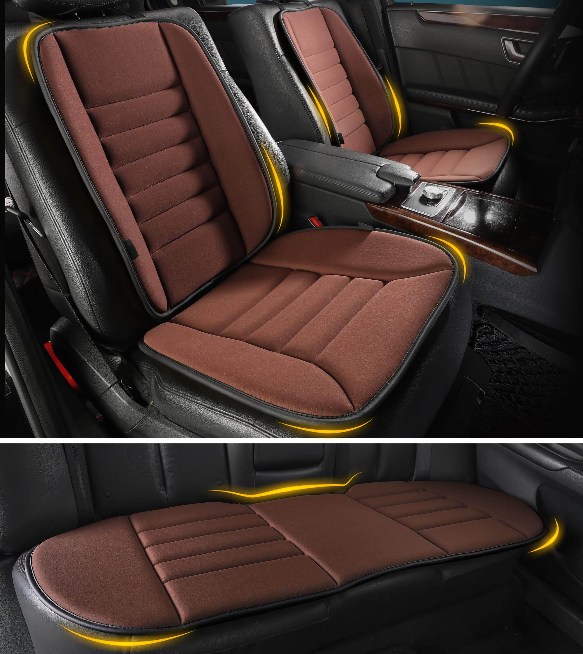 kingphenix 5-Piece Memory Foam Car Seat Cushion Set with Full Back Support Pillow, Comfort for Long Drives & Road Trips, Universal Automotive Comfort for Most Car, Van, Truck, SUV, Brown
