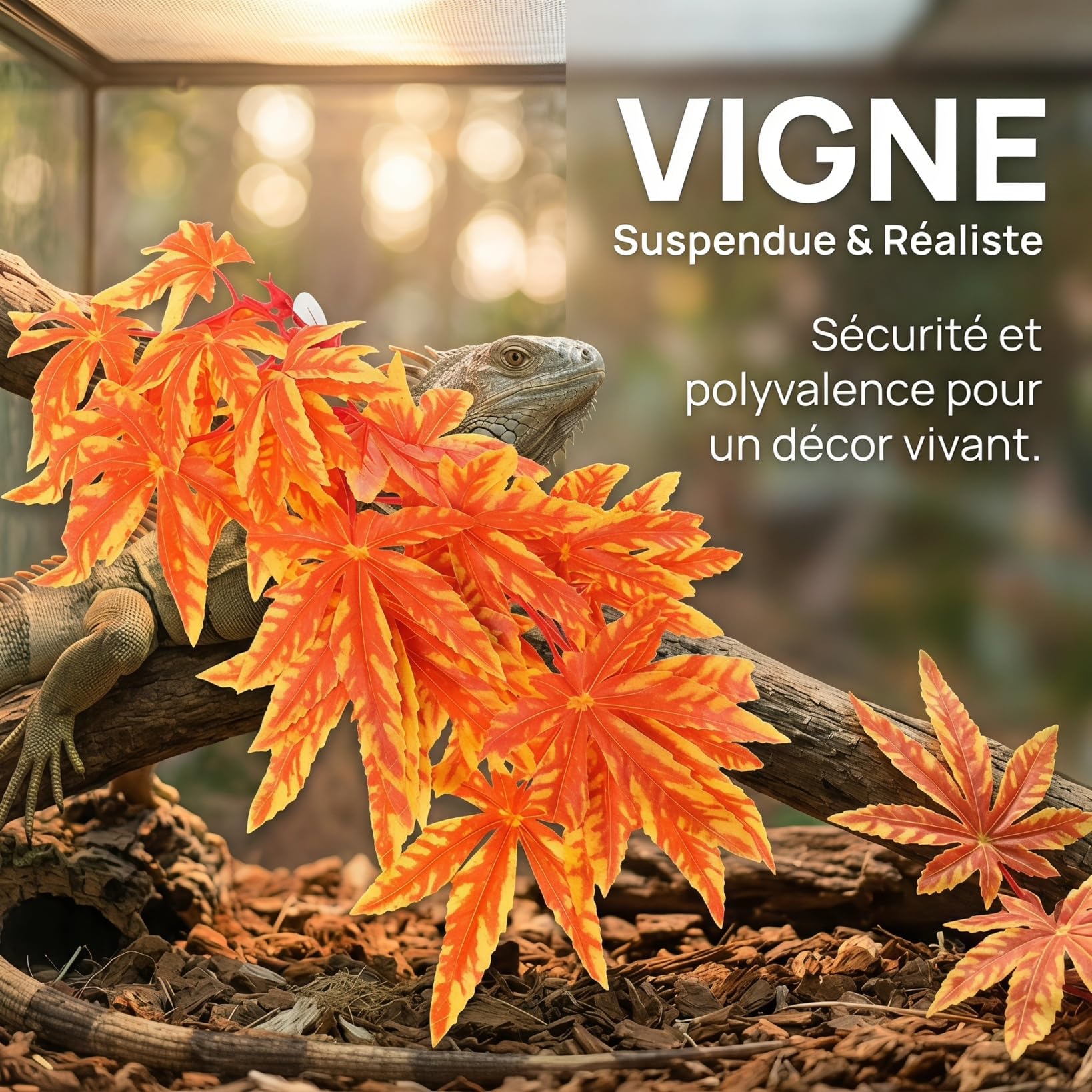 Housoutil Plante Artificielle Aquarium Vigne Suspendue 30X17X5Cm Décoration Terrarium Reptiles Amphibiens Cachette Naturelle Sûre Facile À Nettoyer