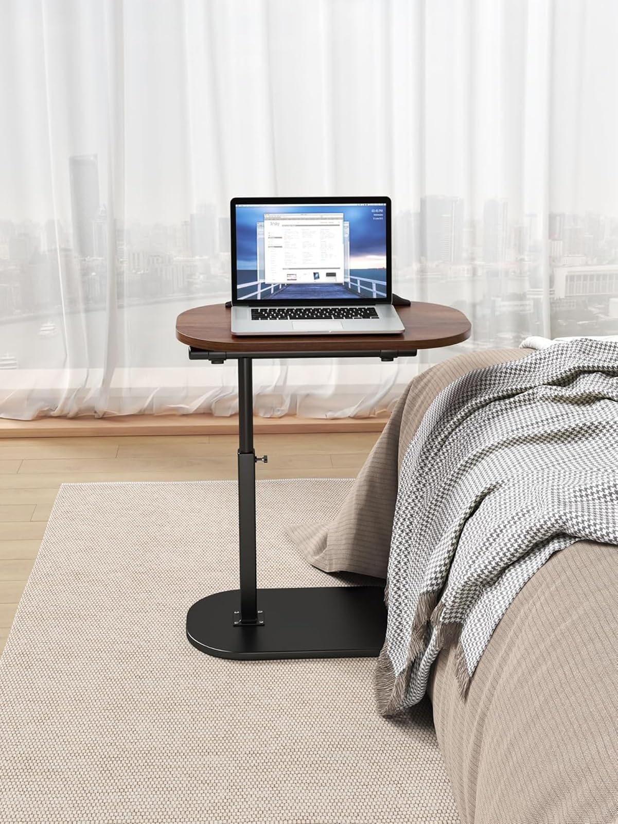 Mesa auxiliar en forma de C de altura ajustable para sala de estar, cama, bañera 2024, mesa auxiliar abatible multiángulo con soporte giratorio de 360° para laptop (nogal negro)