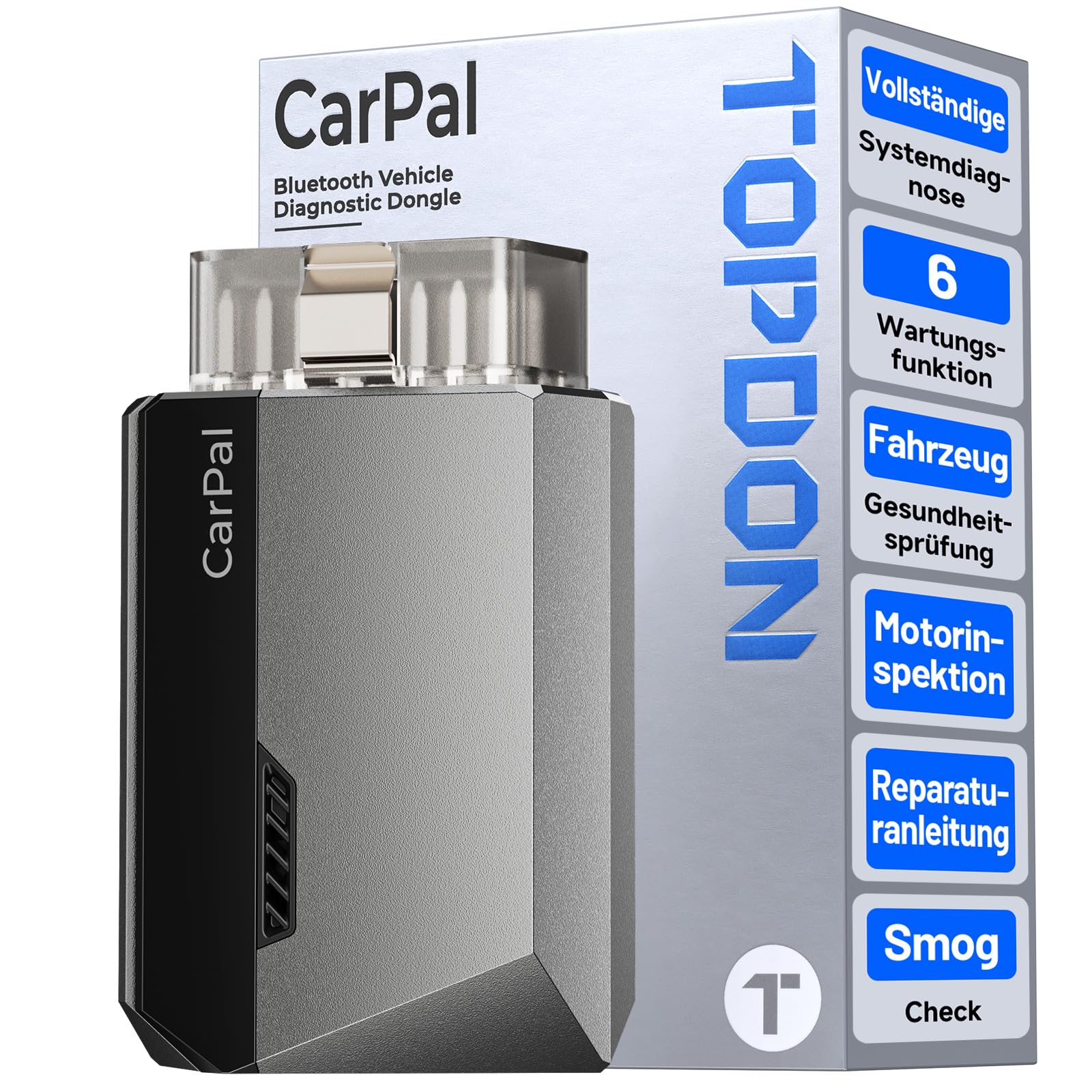 TOPDON Carpal-A OBD2 Diagnosegerät für Alle Fahrzeuge, Bluetooth obdii Diagnosewerkzeug All System, 6 Dienste Zurücksetzen, AutoVIN, Smog-Check, Reparatur-Leitfaden, Motor-Inspektion