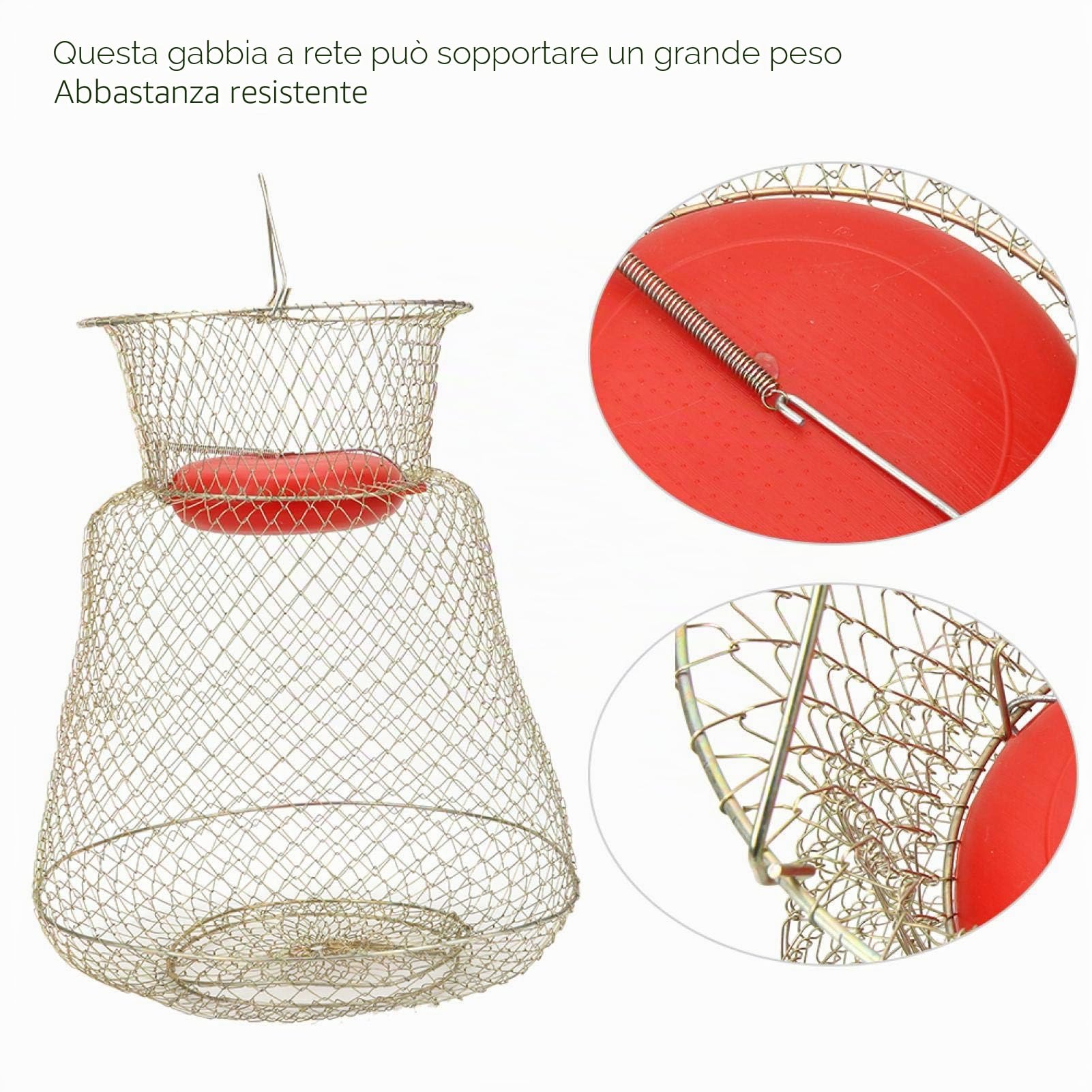1 pezzo Rete da Pesca con Trappola per Granchi, Gabbia per Pesca Pieghevo Portatile Rotondo in Acciaio, Letrappola per Granchi, Maniglia Robusto Trappola per la Pesca Gabbia per Reti da Pesca(33 cm)