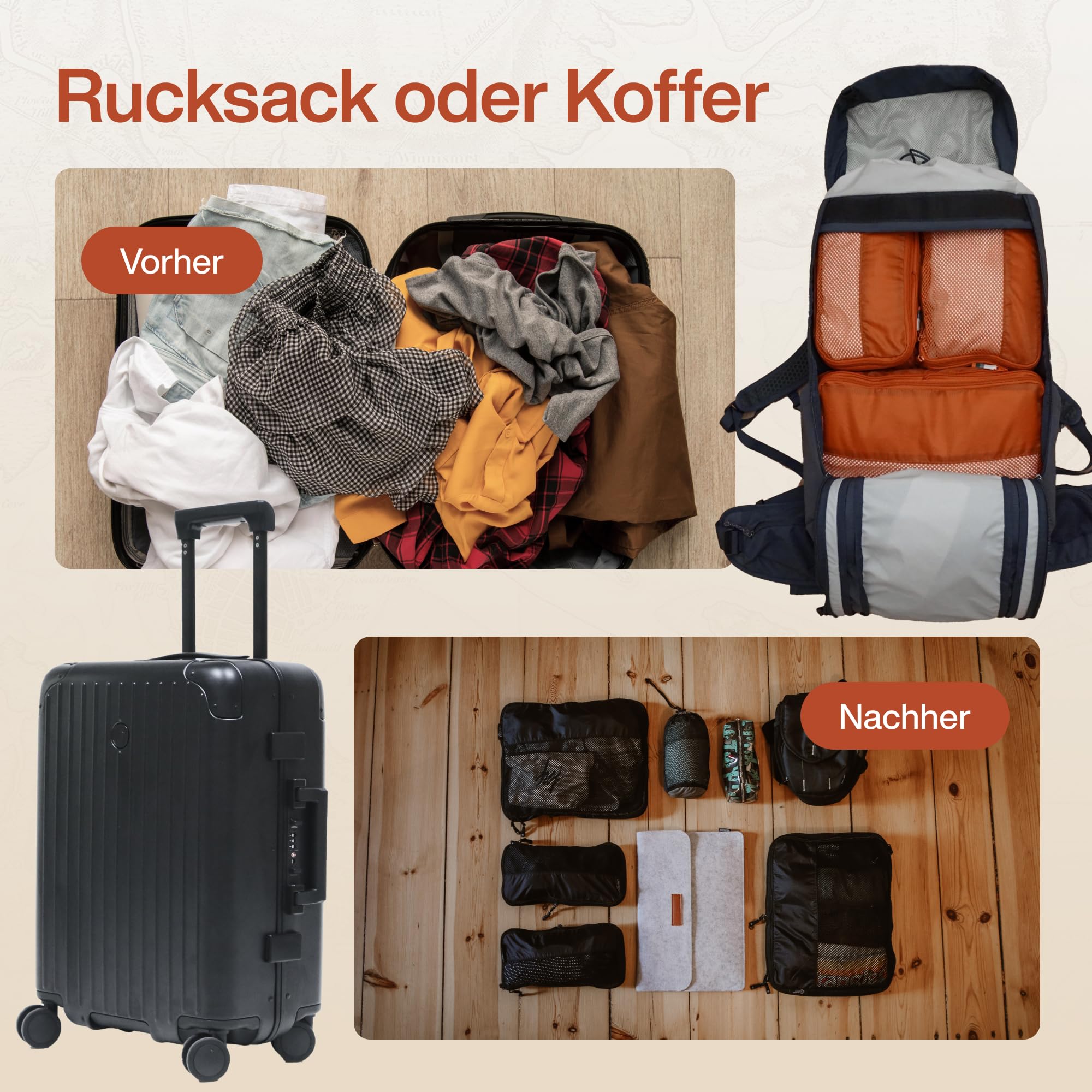 TRAVEL DUDE Packwürfel Set mit Kompression aus recycelten Plastikflaschen, Leichte Packing Cubes, Packtaschen Set für Rucksack und als Koffer Organizer, Zubehör (Stahlblau, 7-teiliges Set)