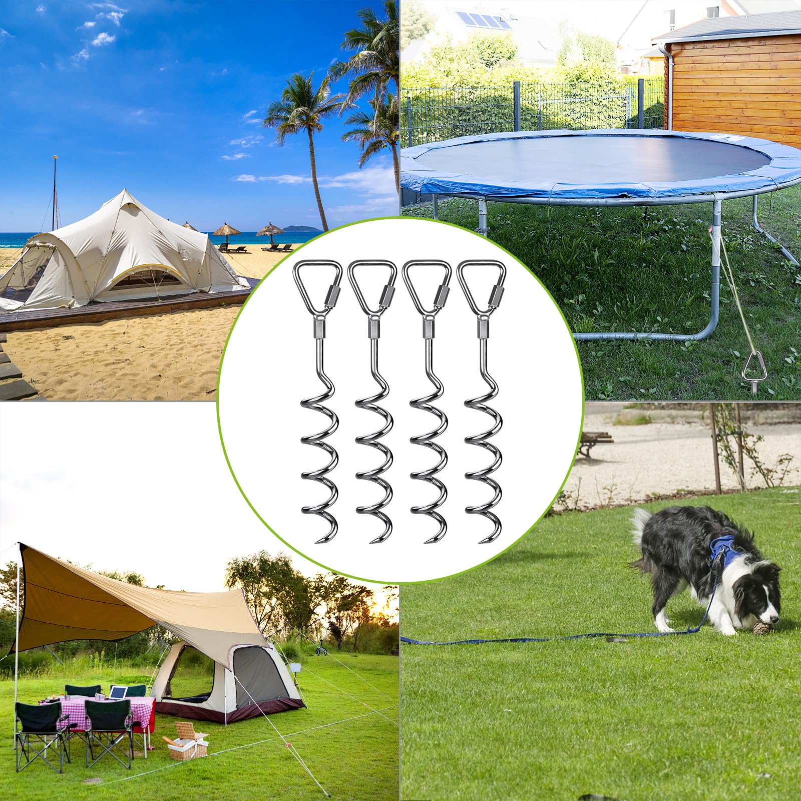Insaga Lot de 4 piquets d'ancrage au sol robustes en forme de tire-bouchon, piquets de tente pour trampoline - Piquet en spirale pour balançoire de jardin/camping/auvent/abri/chien/abri de voiture