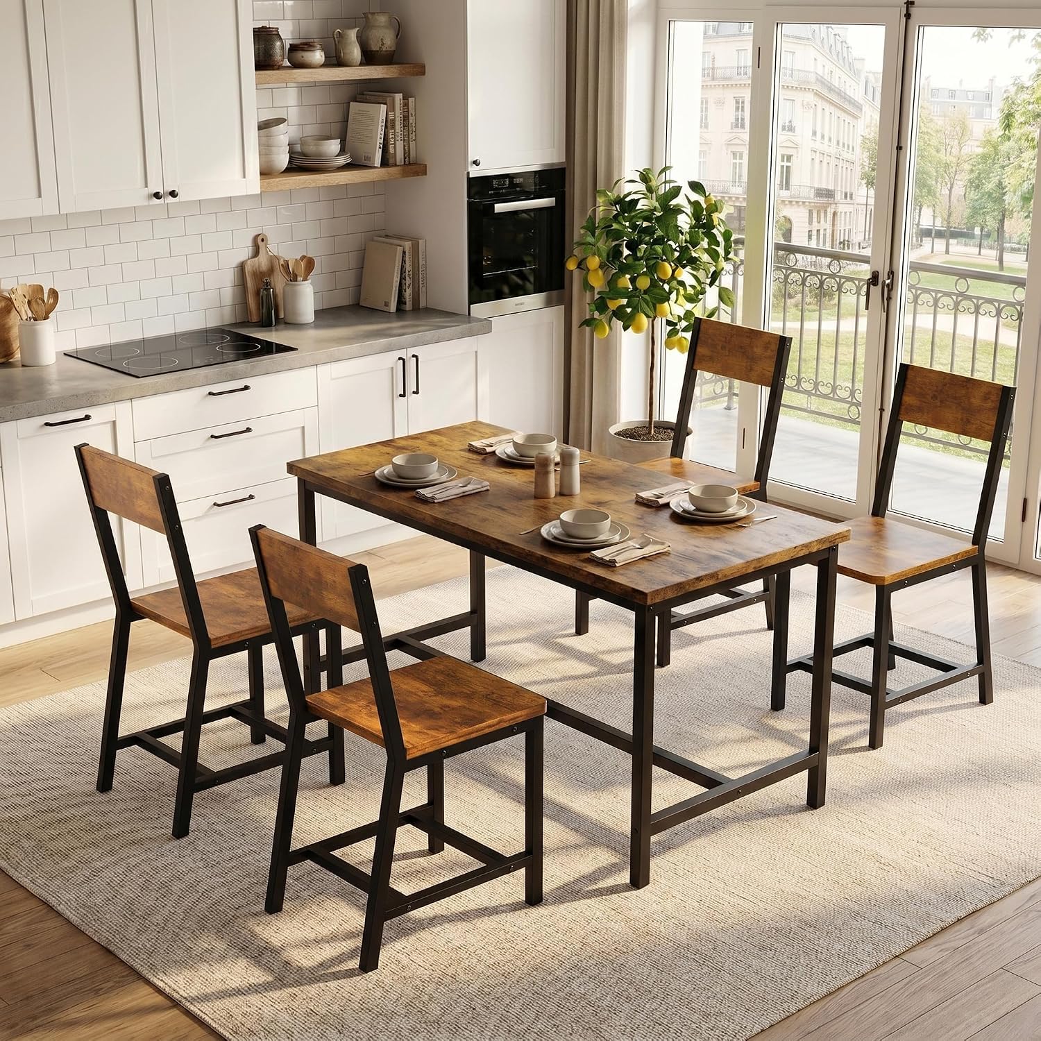 APICIZON Set di 4 sedie da pranzo in stile vintage, ergonomiche, telaio in metallo stabile con portata di 150 kg, sedie da cucina senza braccioli, per sala da pranzo e soggiorno