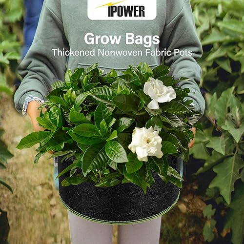 Miniatura 8 de iPower Paquete de 5 bolsas de cultivo de 5 galones, macetas de tela no tejida gruesa, contenedor de aireación resistente con asas de correa para