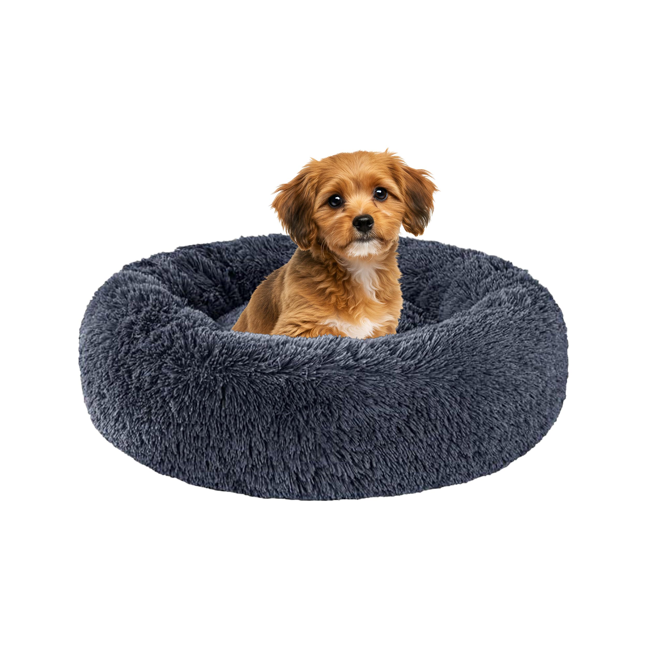 Relaxd Donut Dog Bed | Calming Bed for Dogs, Cats & Puppies | Washable Dog Cushion | Pet Sofa Bed for Indoor Use | Durable, Fluffy, Cosy & Soft | Dark Grey, 60cm | UK Brand