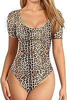 Vista 108 de MANGOPOP Long Short Sleeve Bodysuits for Women Scoop Neck Ribbed Body Suit Stretchy Basic T Shirt Tops