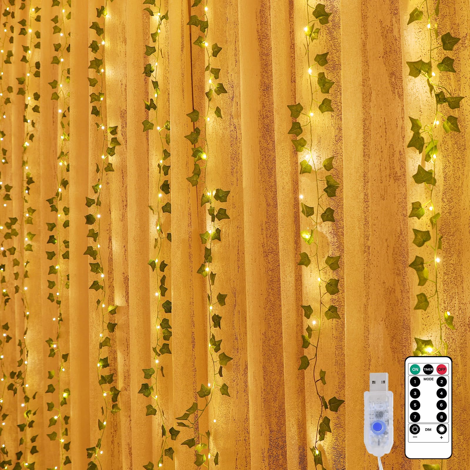 Artrastar 10 Stück LED Efeu Künstlich Lichterkette Vorhang 2x2m USB Efeugirlande mit 200 LED for Frühling Kinderzimmer Wand Zimmer Balkon Garten Terrasse Weihnachts und Party Innen Aussen Deko