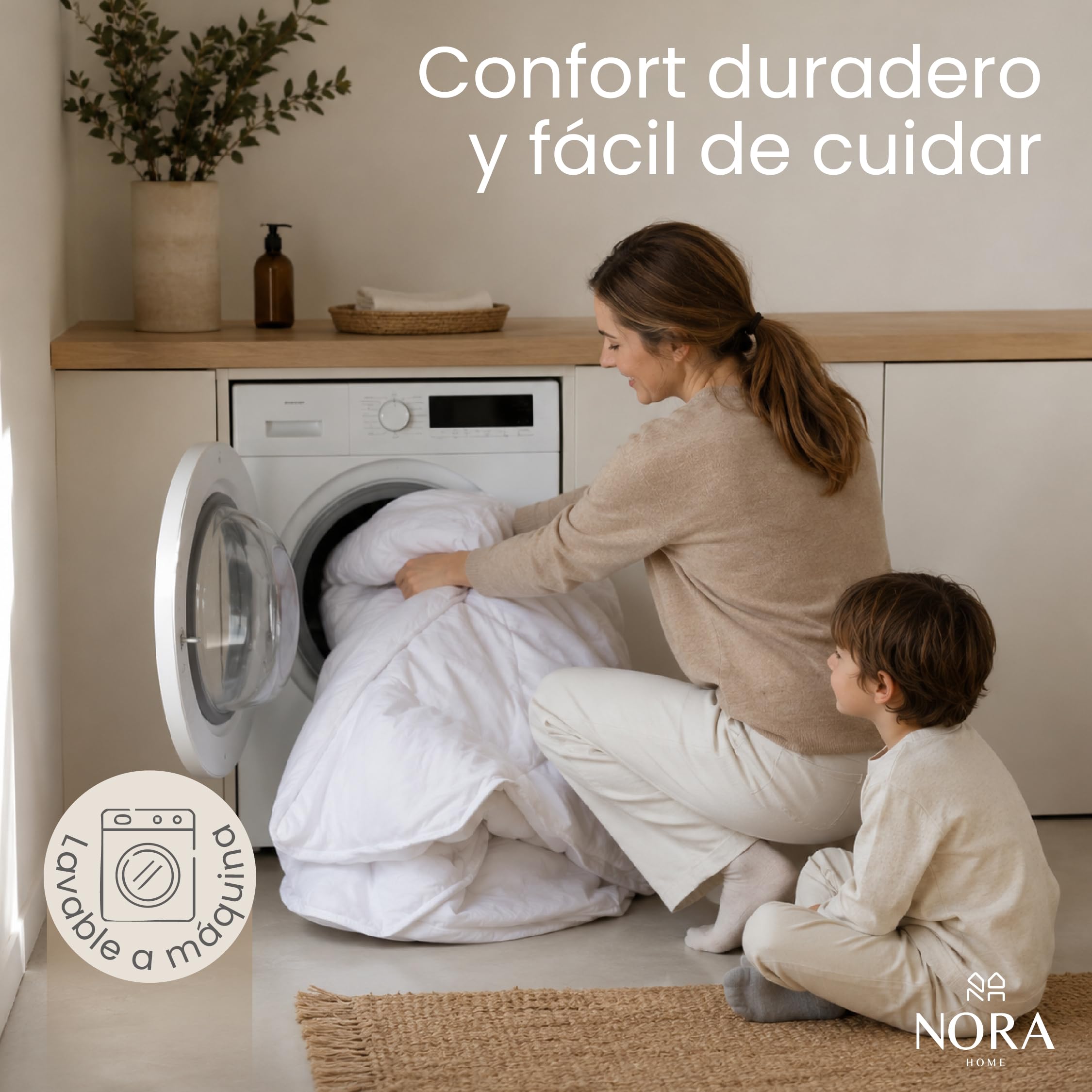 NORA HOME Relleno Nórdico 150x220, Cama 90, 4 Estaciones, 2 en 1, 375 g/m² | 125+250 g/m² unidos con 10 clips, microfibra tacto melocotón, lavable, OEKO-TEX
