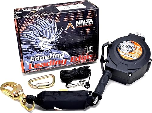 Malta Dynamics Edgehog Línea de vida auto retráctil de 30 pies con gancho a presión, frenado de acción rápida y cable YoYo autobloqueo, cordón de