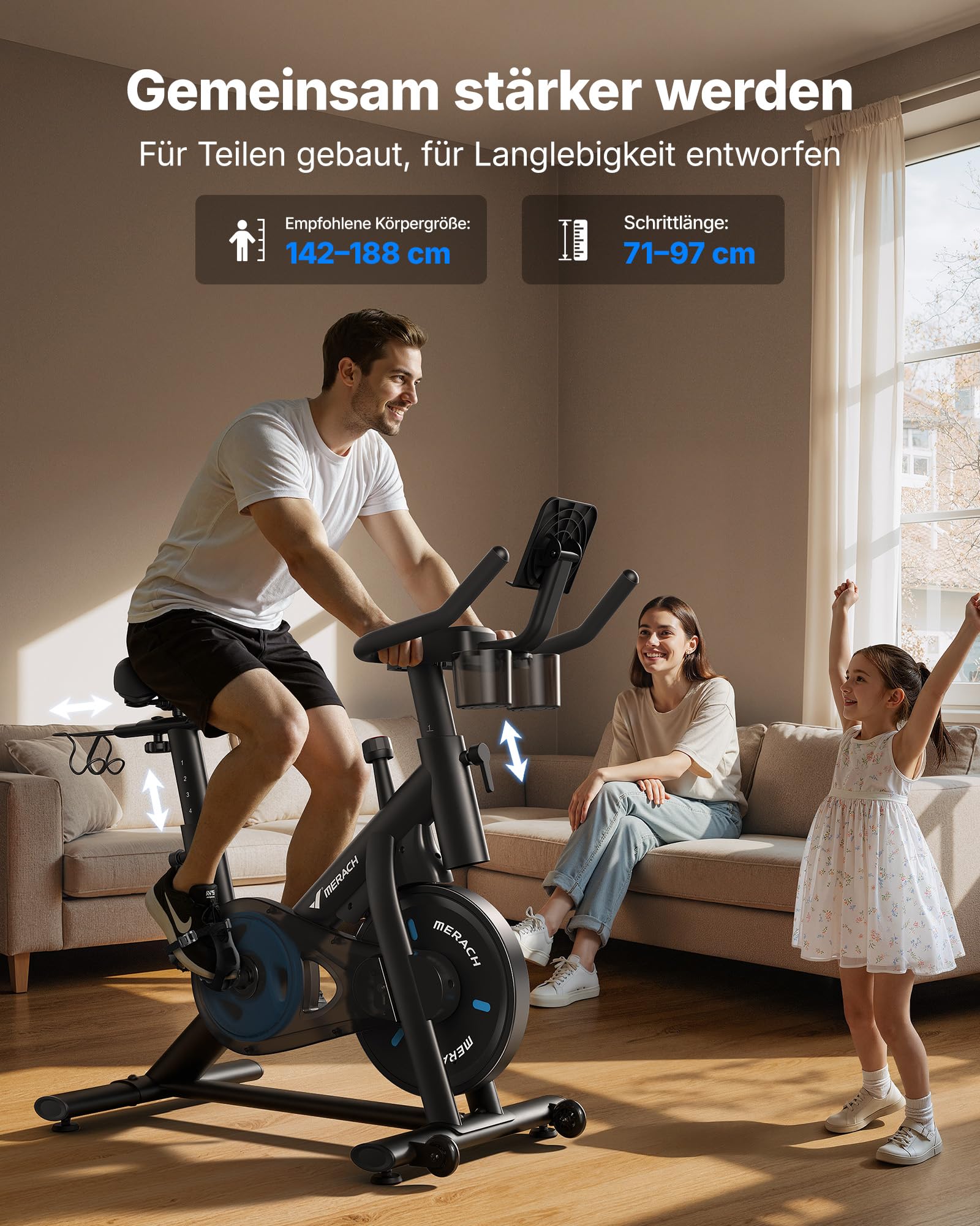 MERACH Heimtrainer Fahrrad mit Verstellbarem Widerstand, Leises Hometrainer Fahrrad mit Verbessertem LED-Monitor, Tablet-Halter, Indoor Cycling Bike für Kardiotraining zu Hause, Eigener App, Bis 136KG
