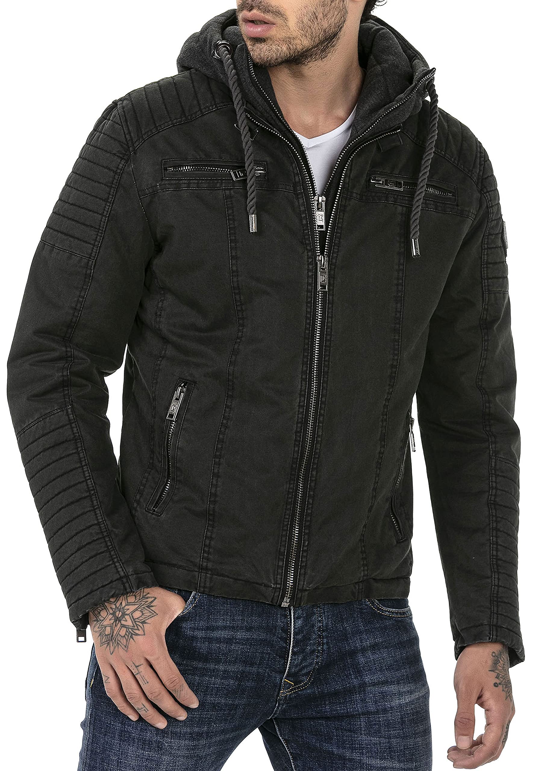 RED BRIDGE Jacke für Herren Winterjacke Übergangsjacke mit Kapuze Gesteppt Biker-Jacke