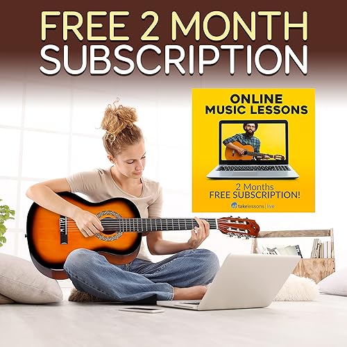 Miniatura 7 de Pyle Guitarra clásica de 6 cuerdas de 36 pulgadas con sintonizador digital y kit de accesorios, (Sunburst), derecha (PGACLS82SUN.X9)