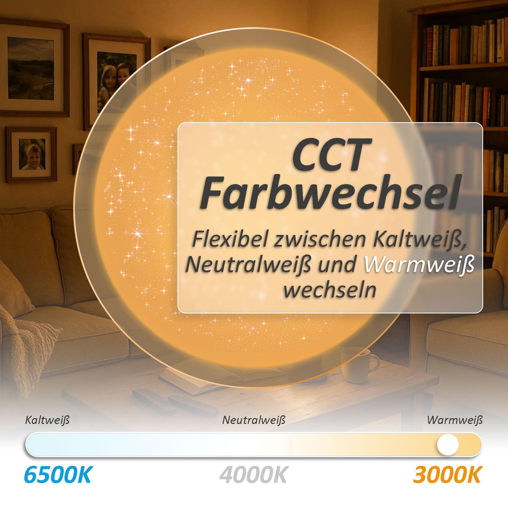 Maxkomfort LED Deckenleuchte GALA-L 72W mit Farbwechsel – moderne Deckenlampe Ø57,5 cm – schlichtes Design, 5400 Lumen, warmweiß bis kaltweiß, mit Lichtschalter steuerbar