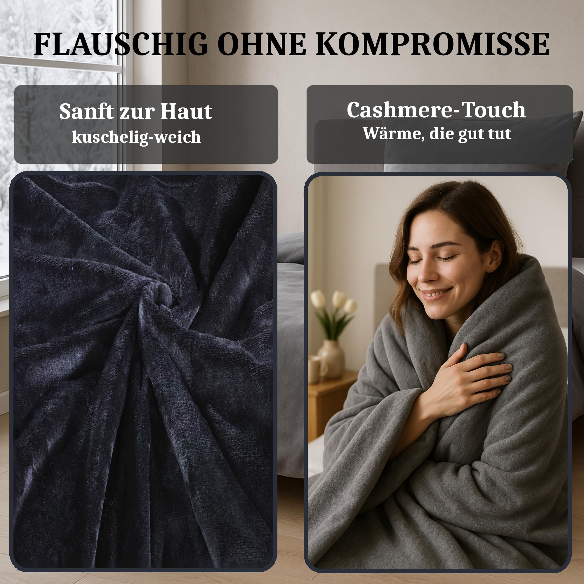 MALIKA Winter Plüsch Bettwäsche Nicky-Teddy Cashmere Coral Fleece 135x200 155x220 200, Größe:200 x 200 cm, Designe:SCHWARZ
